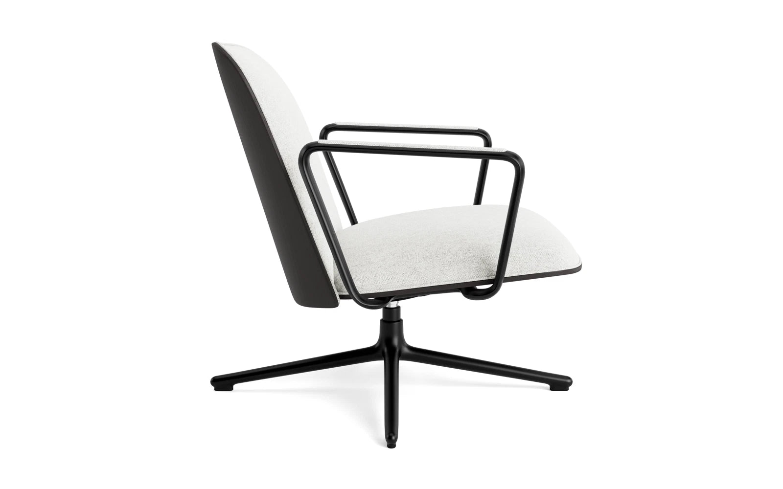 Moderner Pad Lounge-Sessel in Schwarz mit Dreh- und Kippfunktion. Ideal für stilvolle Lounges und Wohnräume, vereint Komfort und Eleganz.