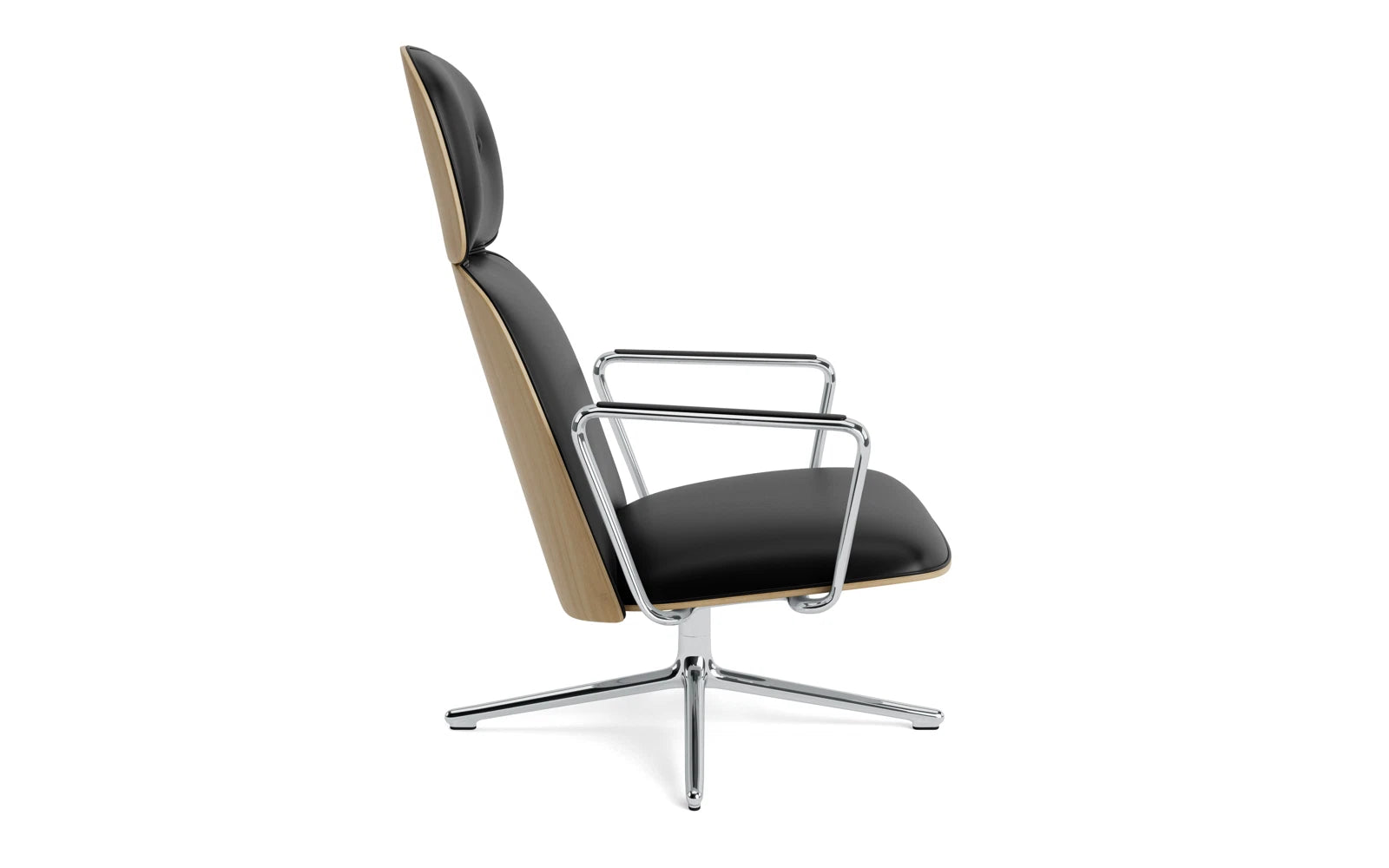 Entdecken Sie den stilvollen Pad Lounge-Sessel hoch mit Drehgestell aus Aluminium und Eiche/Ultra Leder von Normann Copenhagen – eine harmonische Verbindung von Eleganz und Funktionalität.