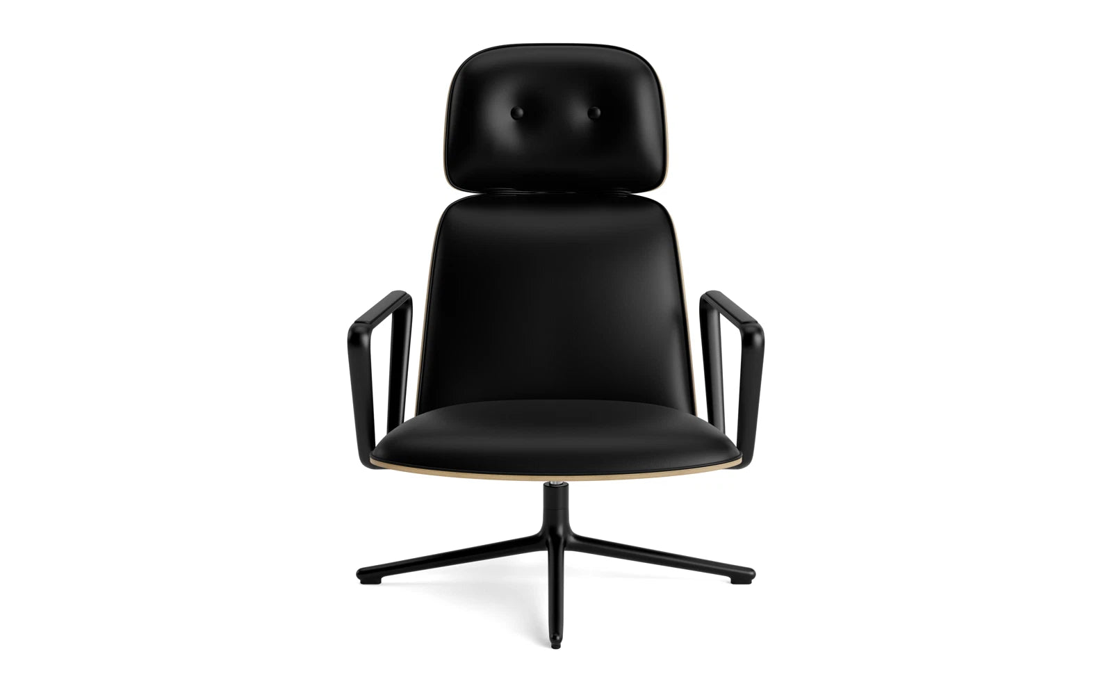 Entdecken Sie den eleganten Pad Lounge-Sessel hoch mit Drehgestell in Schwarz Alu Eiche/Ultra von Normann Copenhagen – ein stilvolles Highlight für jeden Raum.