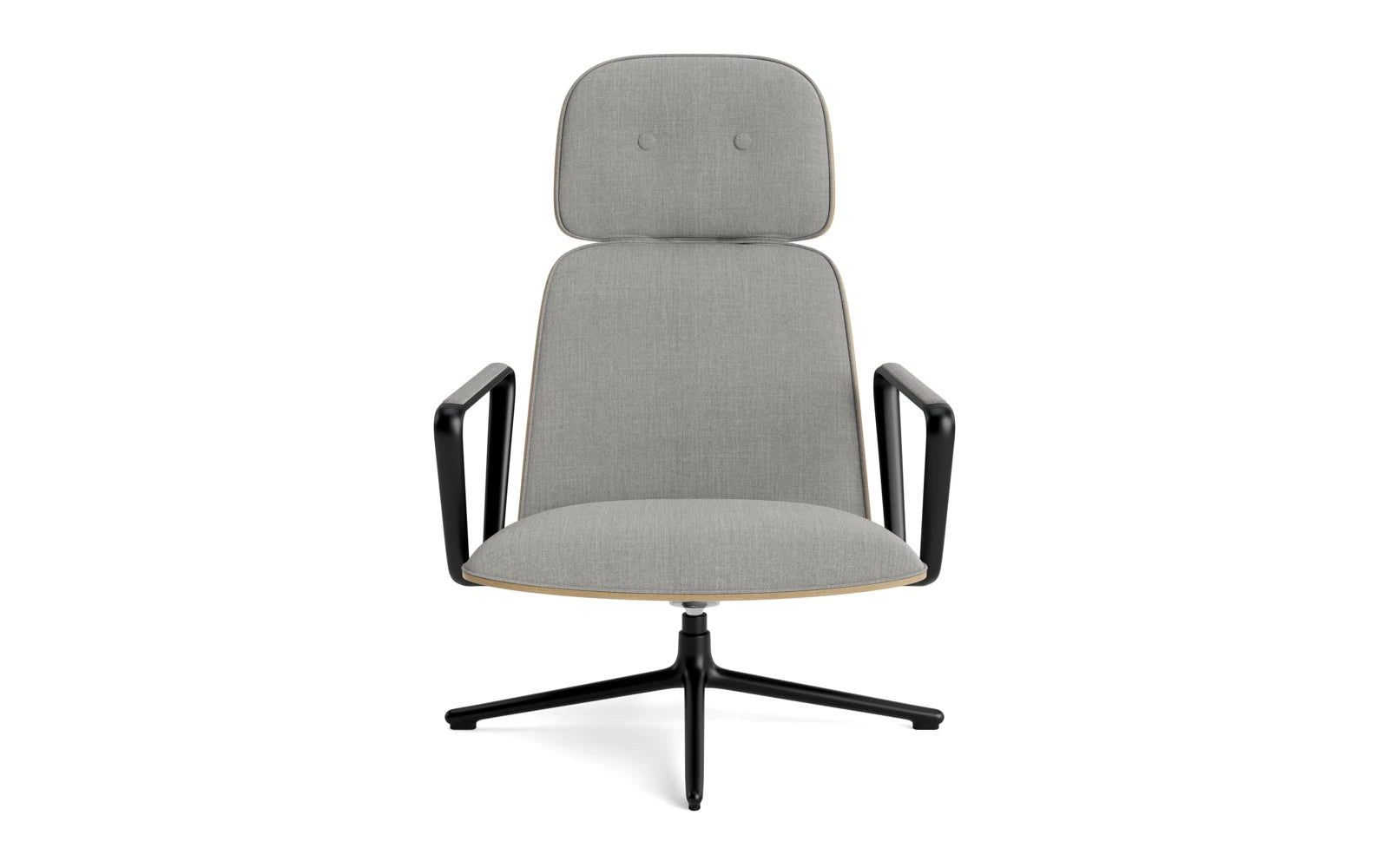 Entdecken Sie den eleganten Pad Lounge-Sessel hoch mit Drehgestell und Kippfunktion in Schwarz Alu Eiche/Remix von Normann Copenhagen – Komfort trifft modernes Design.