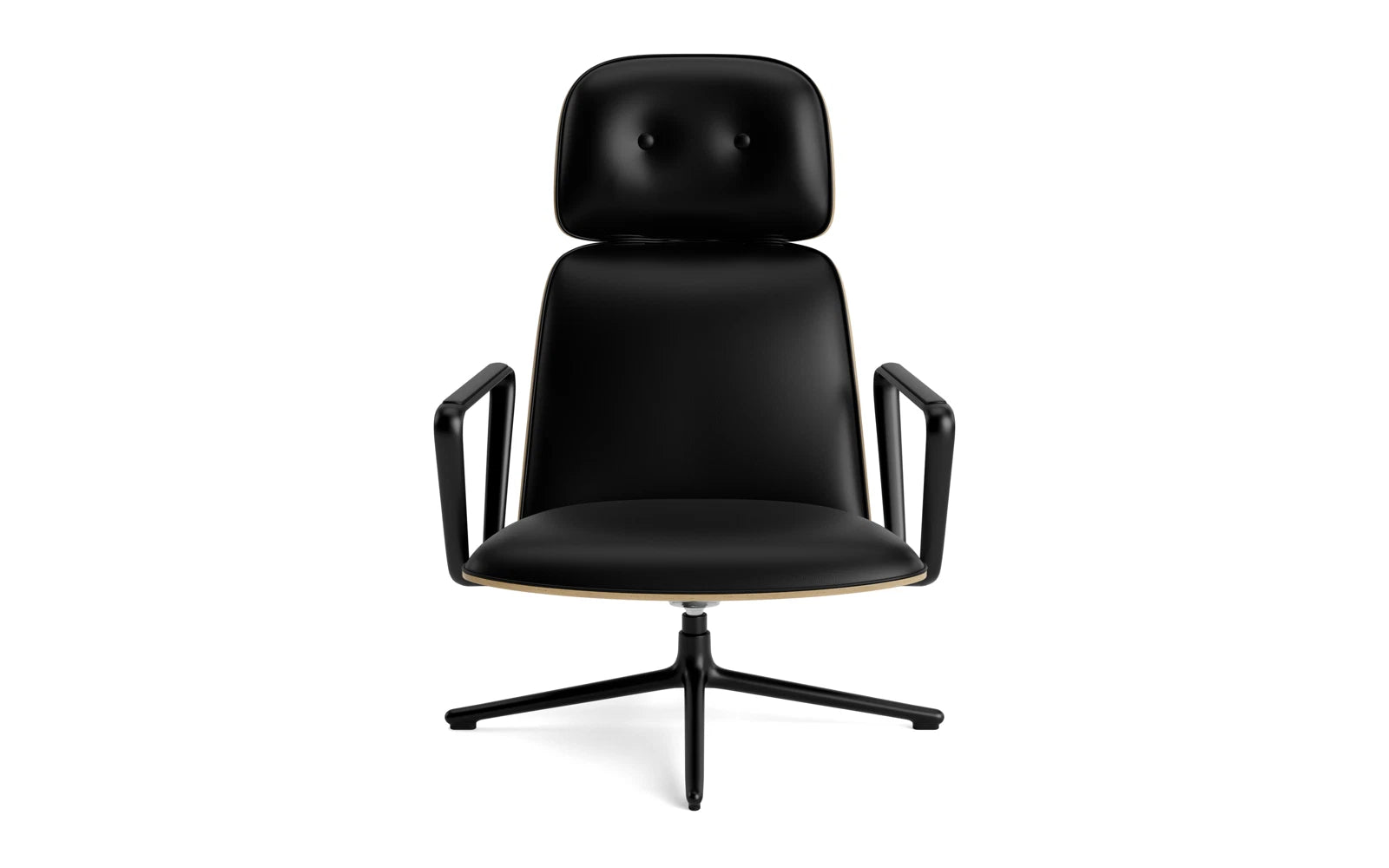 Entdecken Sie den eleganten Pad Lounge-Sessel hoch mit Drehgestell und Kippfunktion in Schwarz Alu Eiche/Ultra von Normann Copenhagen – für höchsten Komfort und stilvolles Design.