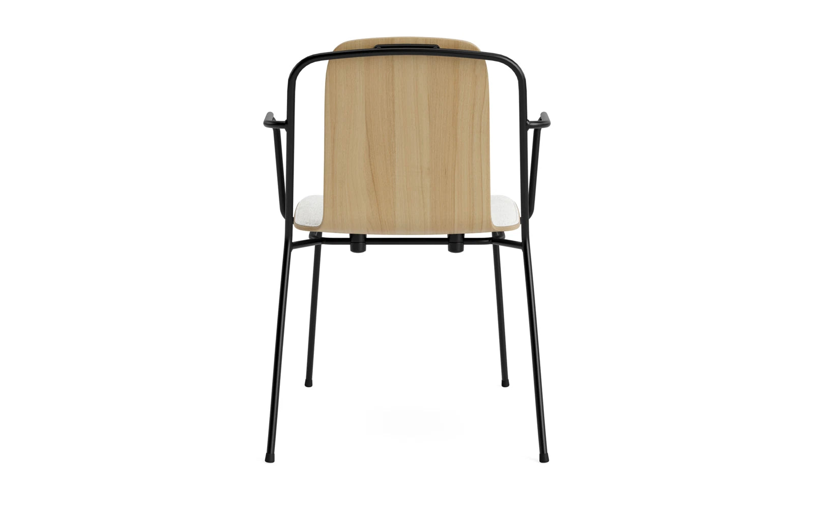 Entdecken Sie den Studio Armlehnstuhl von Normann Copenhagen: Ein modernes Design mit Stahlrahmen und Eiche, das Komfort und Stil vereint.