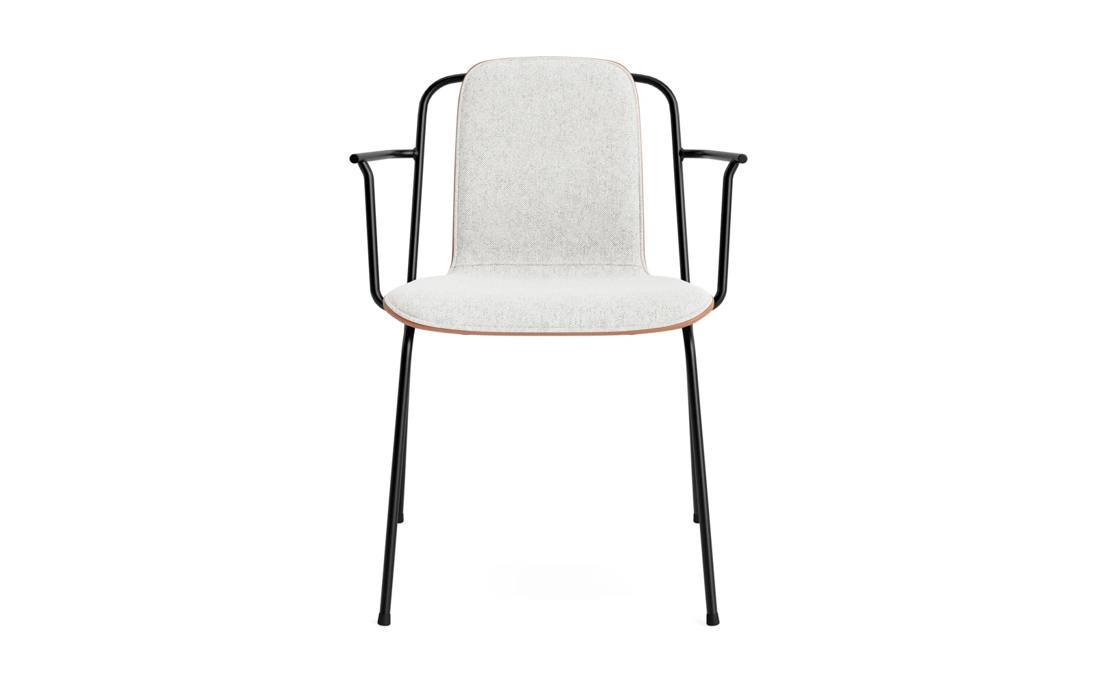 Entdecken Sie den eleganten Studio Armlehnstuhl von Normann Copenhagen: schwarzer Stahl und braunes Hallingdal vereinen Stil und Funktionalität.