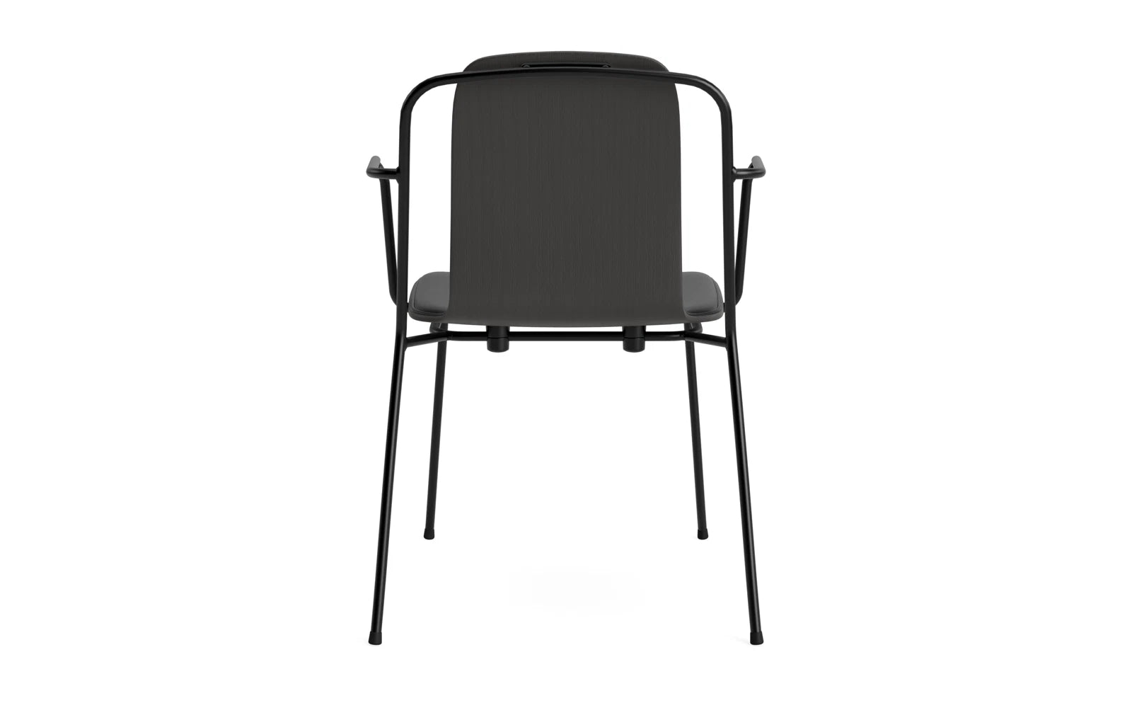 Entdecken Sie den eleganten Studio Armlehnstuhl von Normann Copenhagen. Sein grafisches Design aus schwarzem Stahl und Ultra-Schwarz vereint Stil und Funktionalität.