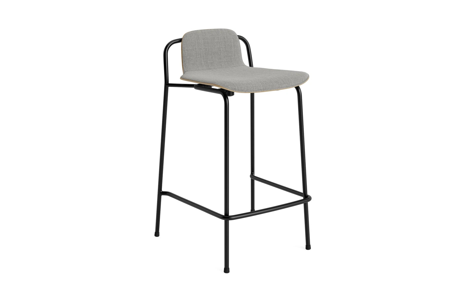 Eleganter Studio Barhocker 65 cm von Normann Copenhagen: Schlanker Stahlrahmen, Eiche, Frontpolster, industrielles Design, stapelbar.
