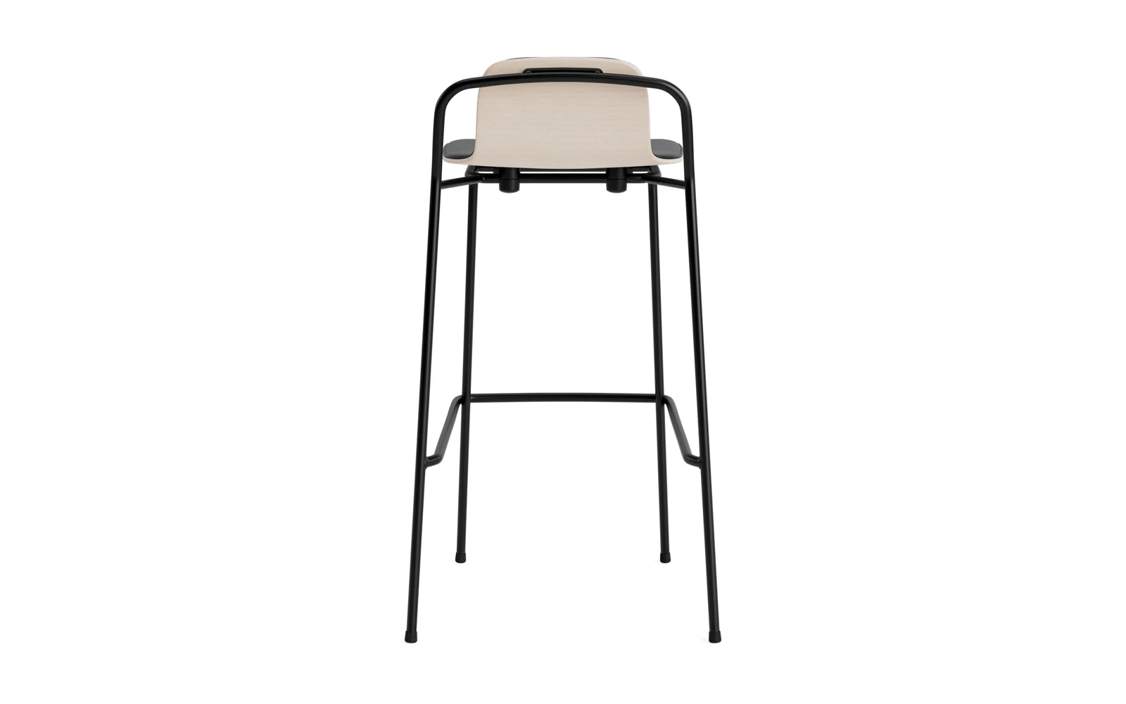 Entdecken Sie den eleganten Studio Barstuhl 75 cm von Normann Copenhagen. Mit schwarzem Stahl und hellgrauem Polster vereint er modernes Design und Funktionalität.