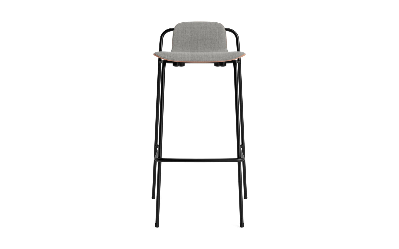 Entdecken Sie den stilvollen Studio Barstuhl 75 cm mit Frontpolster von Normann Copenhagen. Elegantes Design aus schwarzem Stahl und braunem Furnier, ideal für jeden Raum.