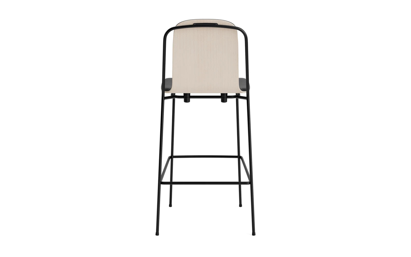 Entdecken Sie den eleganten Studio Barstuhl 75 cm von Normann Copenhagen. Mit seinem schlanken Stahlrahmen und dem hellgrauen Polster vereint er Stil und Funktionalität.