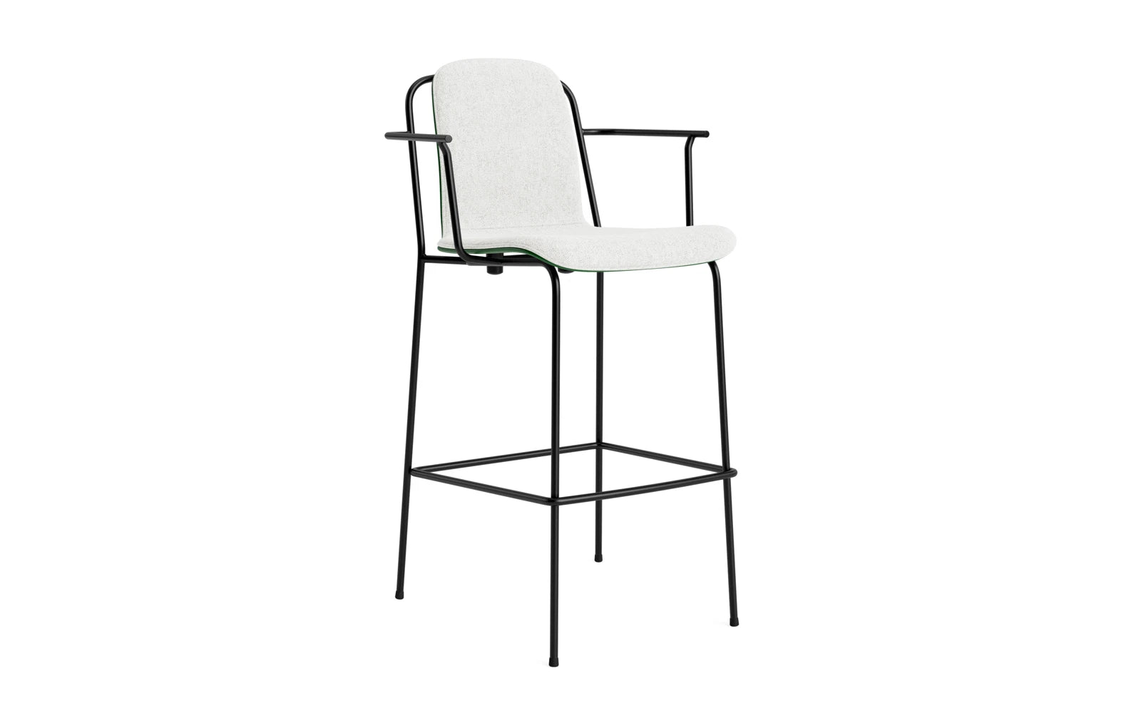 Erleben Sie den stilvollen Studio Barstuhl von Normann Copenhagen. Mit 75 cm Höhe, einem robusten Stahlgestell und grünem Hallingdal Bezug ist er die perfekte Kombination aus Eleganz und Funktionalität.