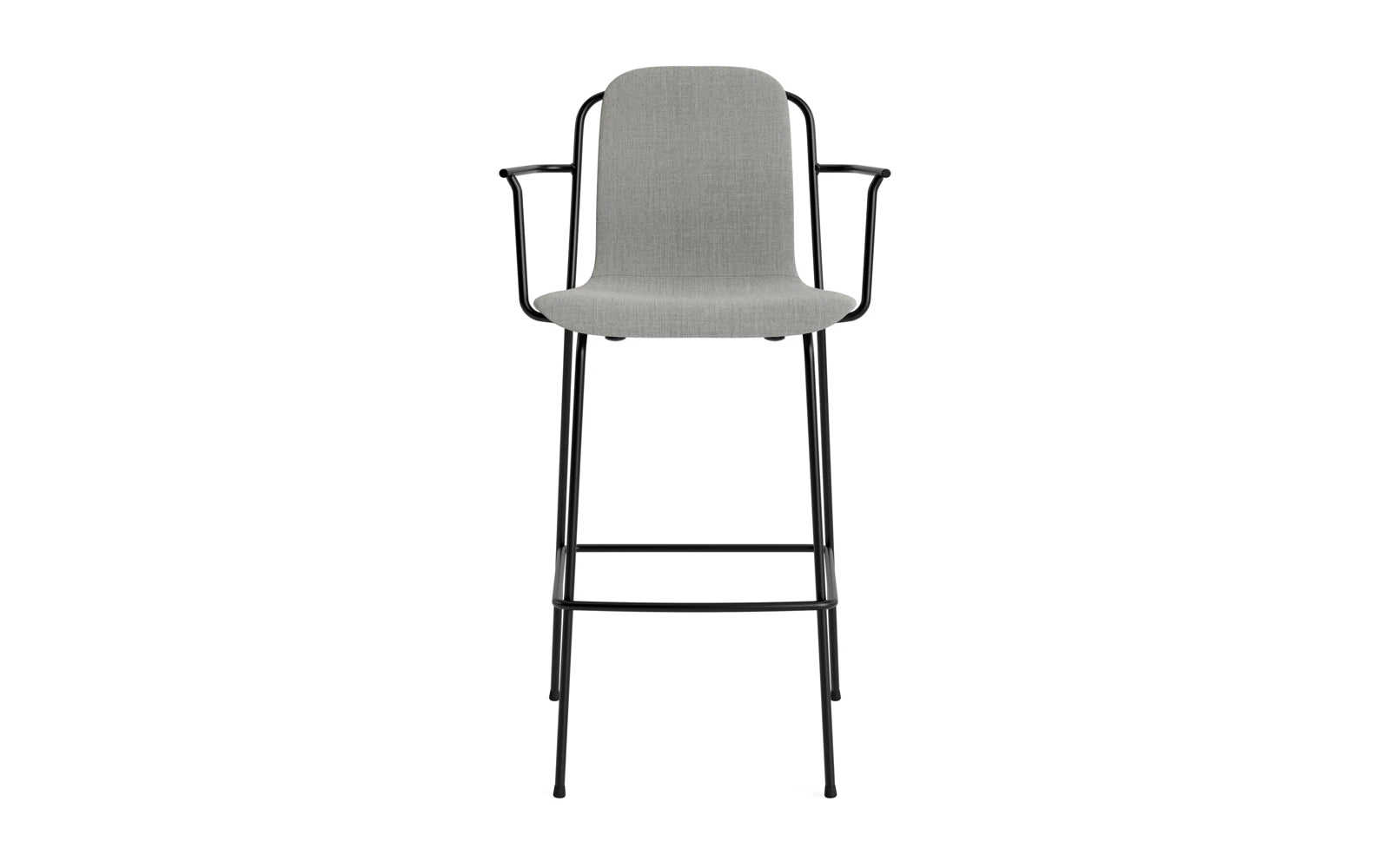 Eleganter Studio Barstuhl mit Armlehne, 75 cm hoch, gepolstert in schwarzem Stahl/Remix von Normann Copenhagen. Ideal für stilvolle Räume.