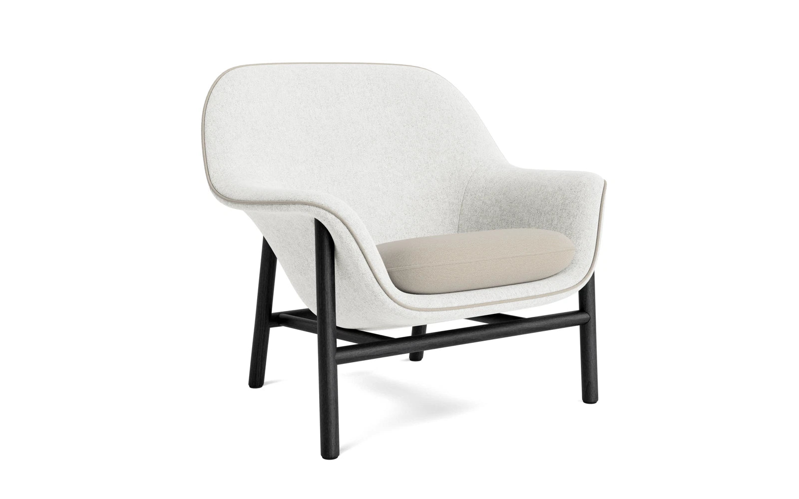 Eleganter Drape Lounge Sessel: Sanfte Kurven, organische Kontur, vielfältige Bezüge, Stahl- oder Eichenbeine, individuell anpassbar.