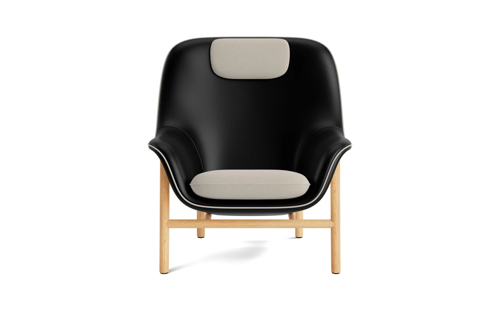 Stilvoller Drape Lounge-Sessel mit Kopfstütze von Normann Copenhagen, vereint Komfort und Eleganz, individuell gestaltbar, aus nachhaltiger Eiche.