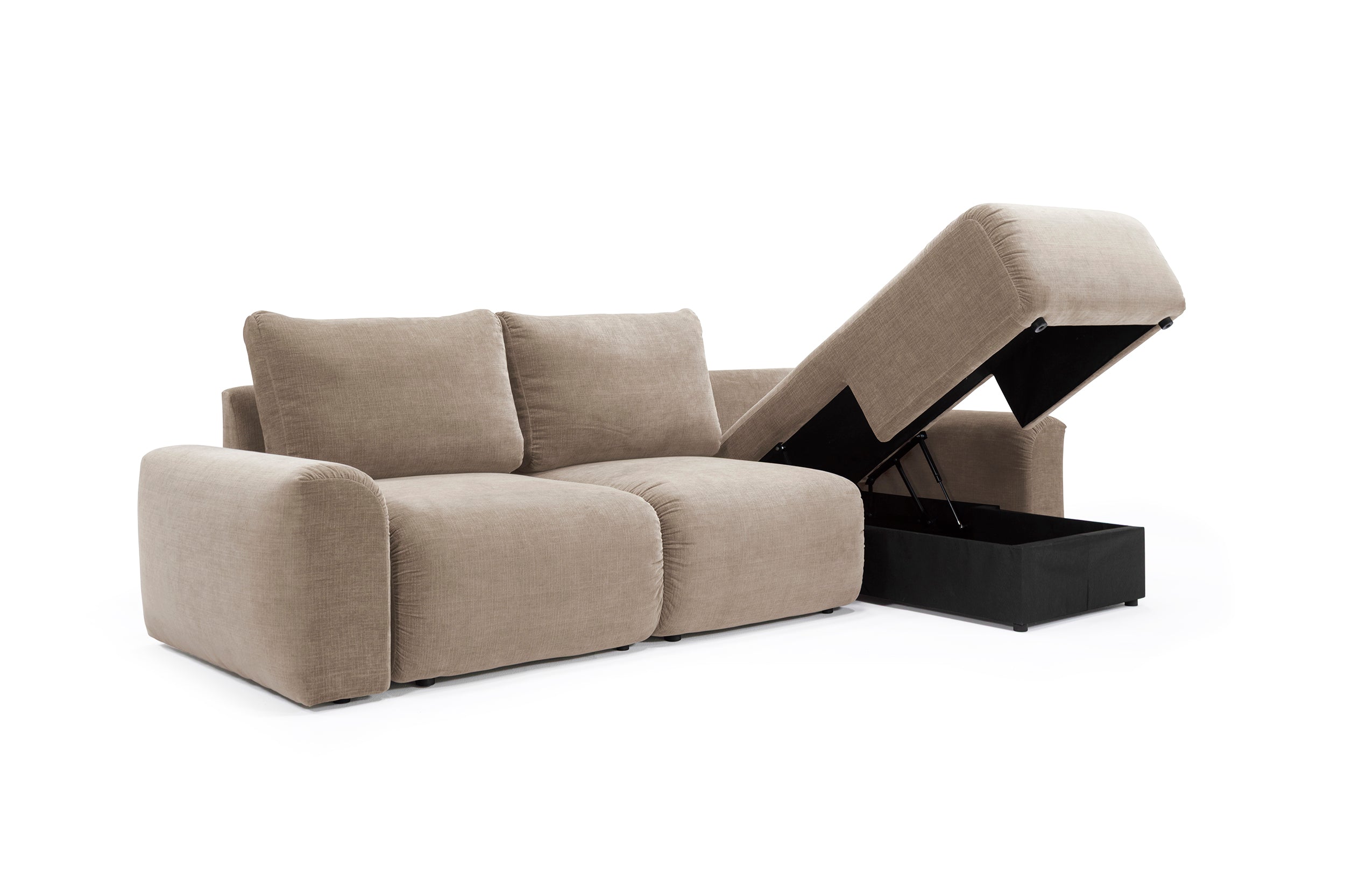 Norum Schlafsofa mit Chaiselongue und Chunky-Armlehnen in 417 Esina Mocha präsentiert im Onlineshop von KAQTU Design AG. Bettsofa rechts ist von Innovation Living