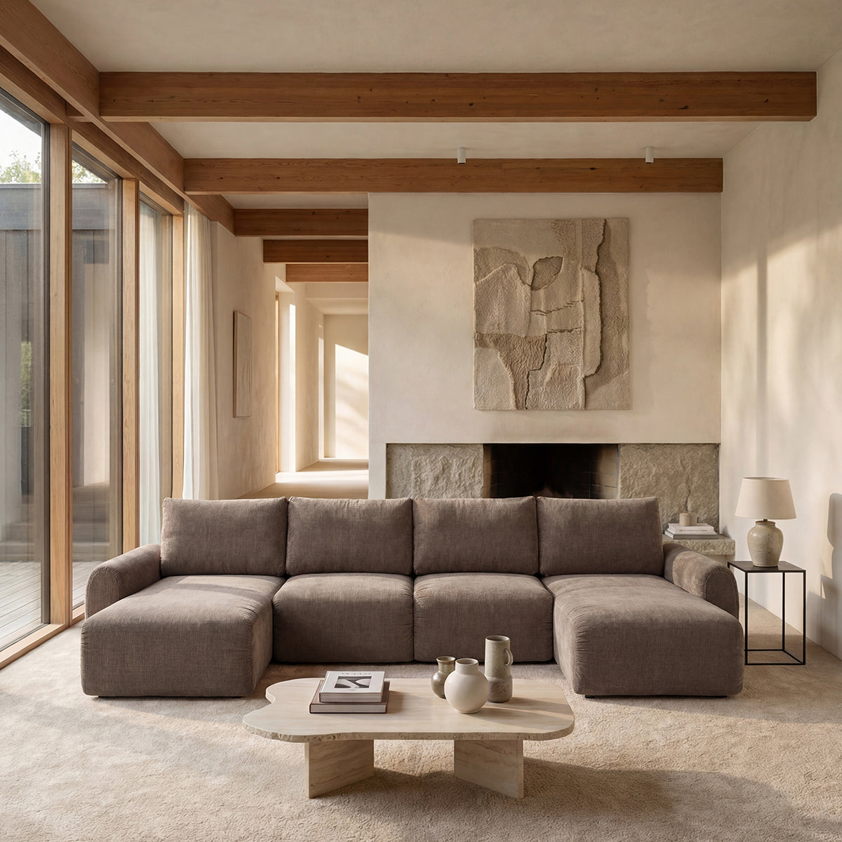 Norum Schlafsofa U-Form mit Chunky-Armlehnen in 417 Esina Mocha präsentiert im Onlineshop von KAQTU Design AG. Bettsofa ist von Innovation Living