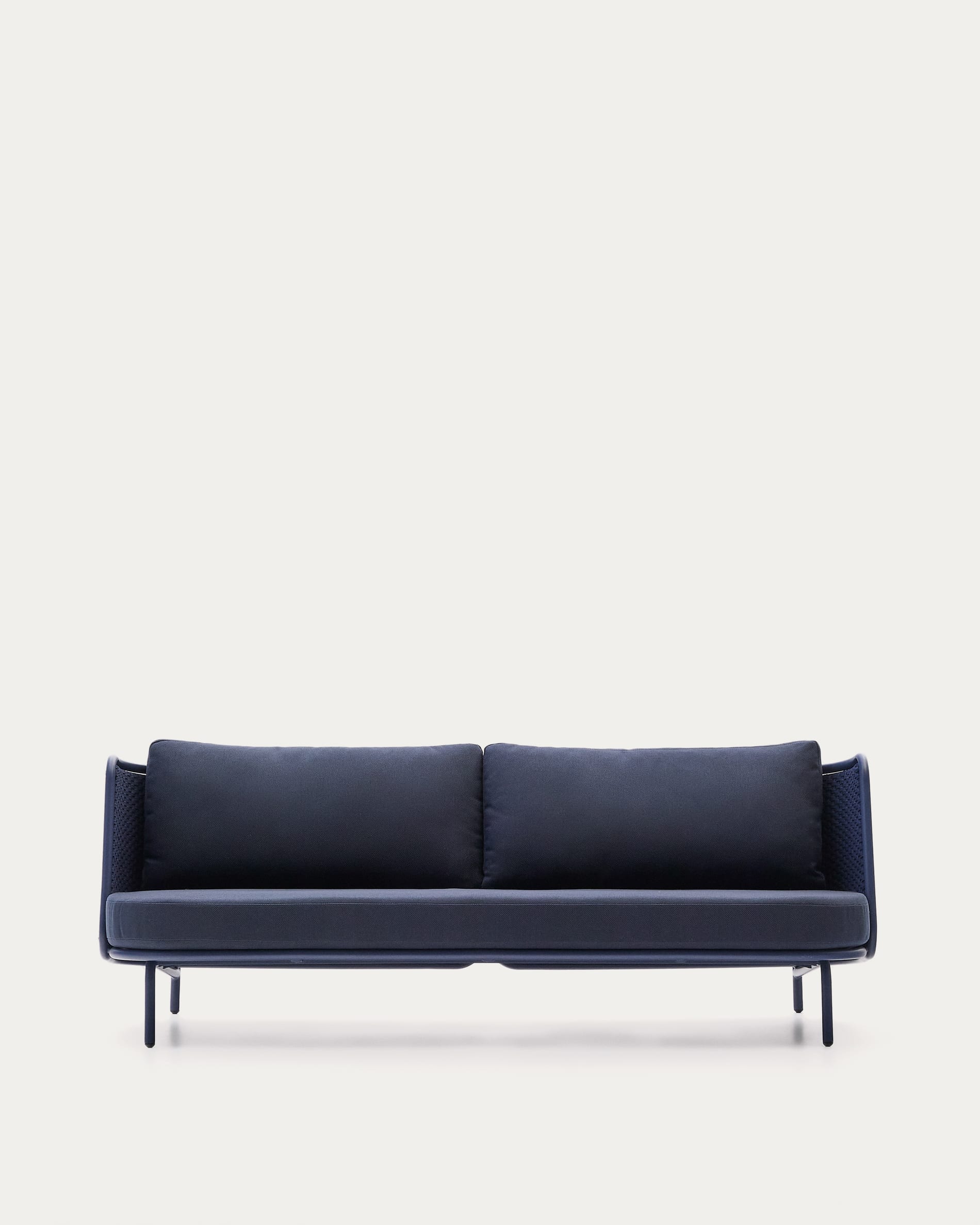 Elegantes 3-Sitzer Outdoor-Sofa aus Aluminium mit blauen Seilen, bietet Komfort und Stil für Ihren Aussenbereich.