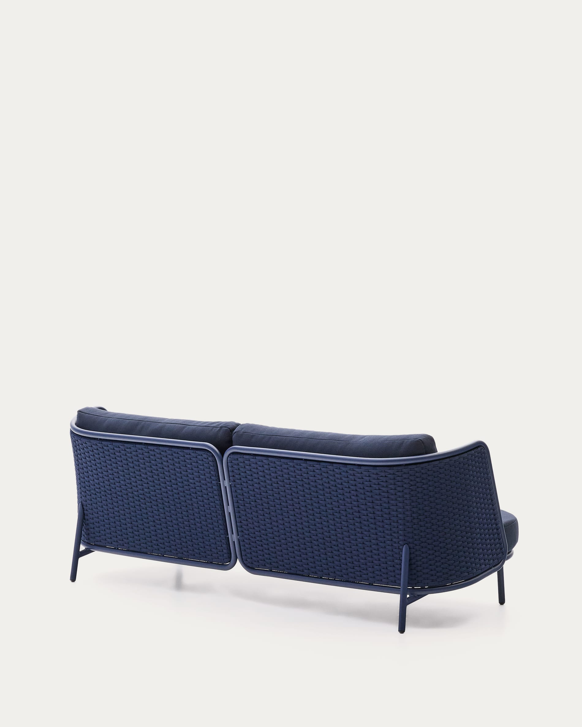 Stilvolles 3-Sitzer Outdoor-Sofa aus Aluminium mit blauem Seil, 210 cm, perfekt für zeitgemässe Aussenbereiche.