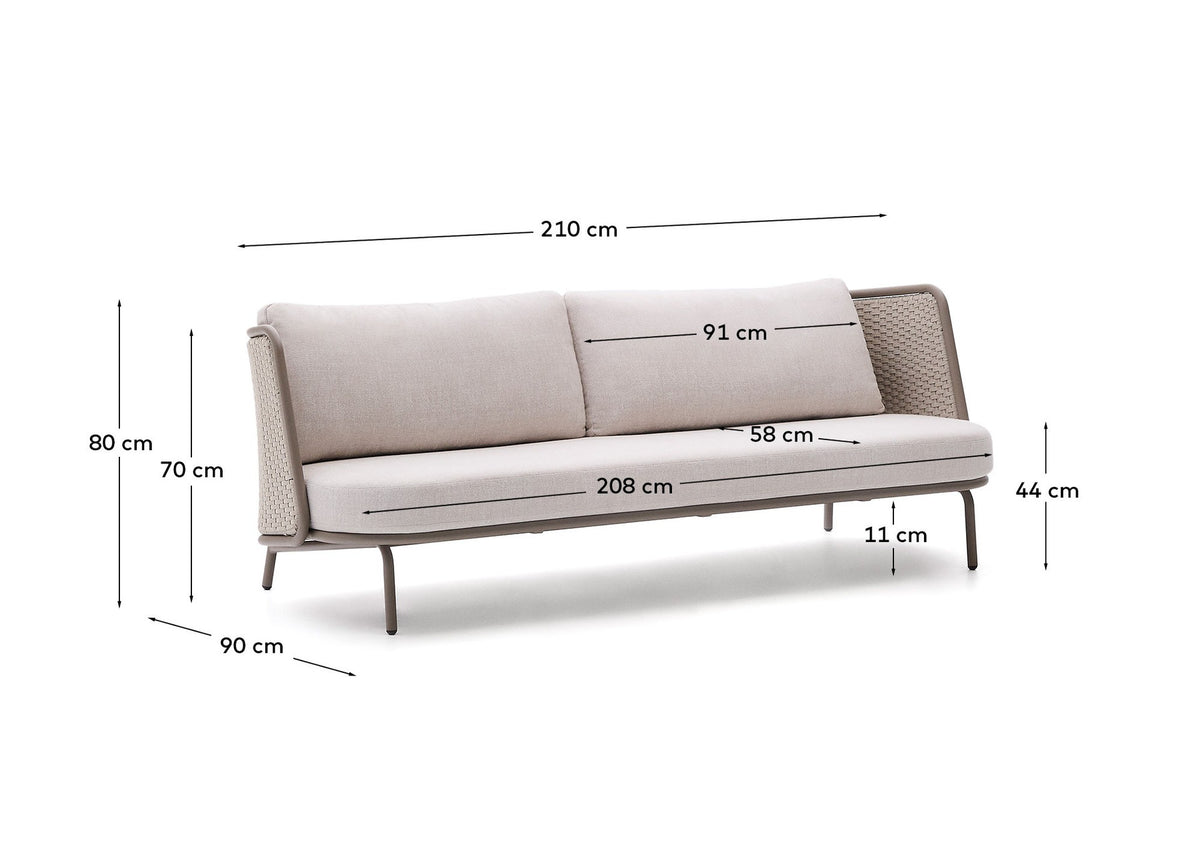 Outdoor-3-Sitzer-Sofa Sedalis aus Aluminium und taupefarbenem Seil 210 cm in Taupe, Ecru präsentiert im Onlineshop von KAQTU Design AG. Lounge Sofa ist von Kave Home