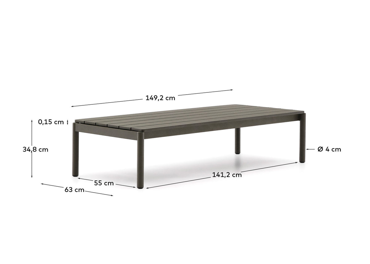 Couchtisch Sorells aus grünem Aluminium 63 x 144,6 cm in Khaki präsentiert im Onlineshop von KAQTU Design AG. Loungetisch ist von Kave Home