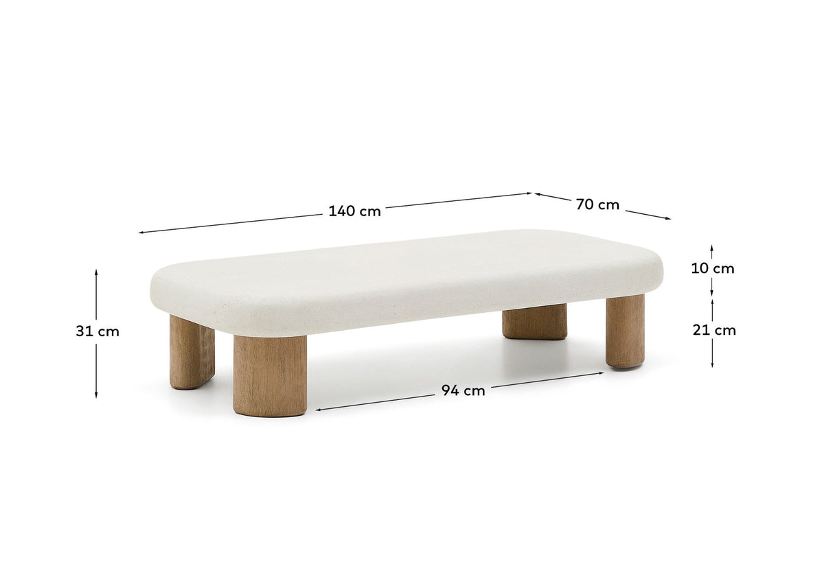 ouchtisch Labra aus Zement und Akazienholz 140 x 70 cm FSC 100% in Weiss, Natur, Ecru präsentiert im Onlineshop von KAQTU Design AG. Loungetisch ist von Kave Home