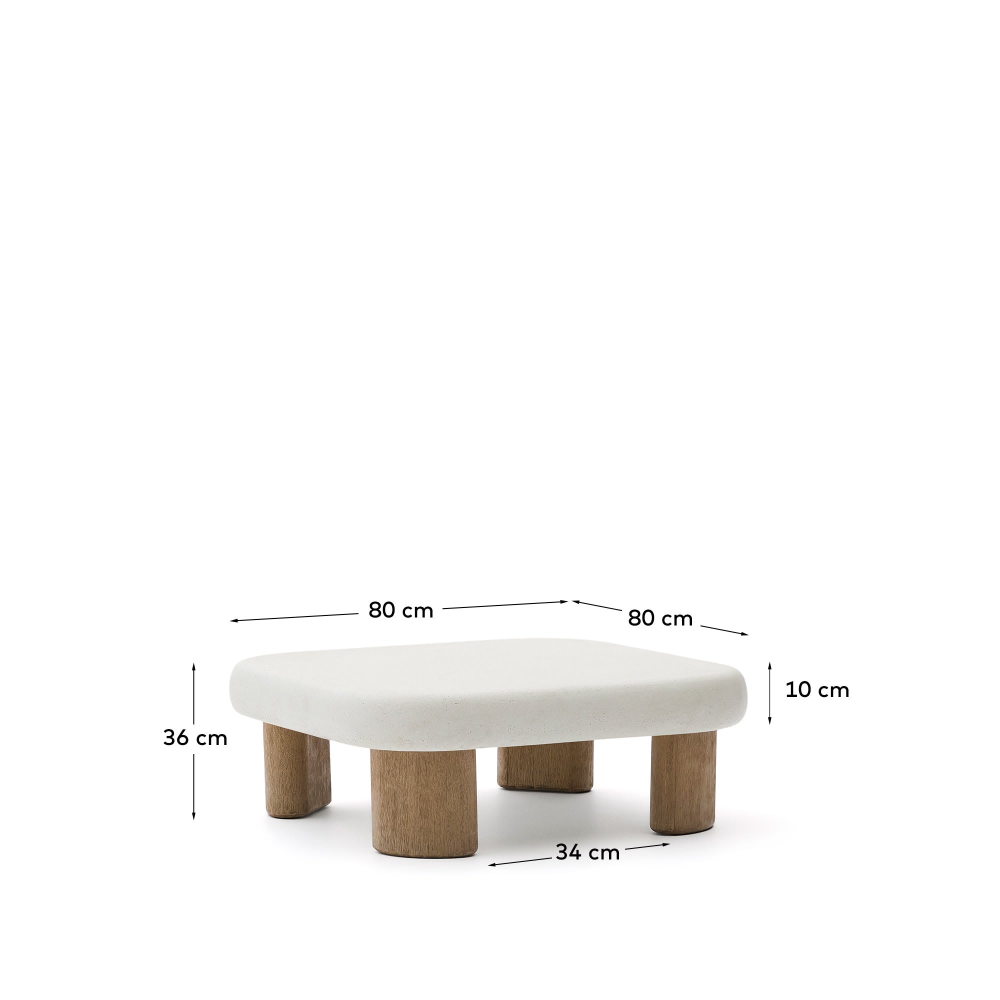 Stylischer Couchtisch Labra, 80 x 80 cm, aus langlebigem Zement und elegantem Akazienholz. Perfekt für Garten und Terrasse.