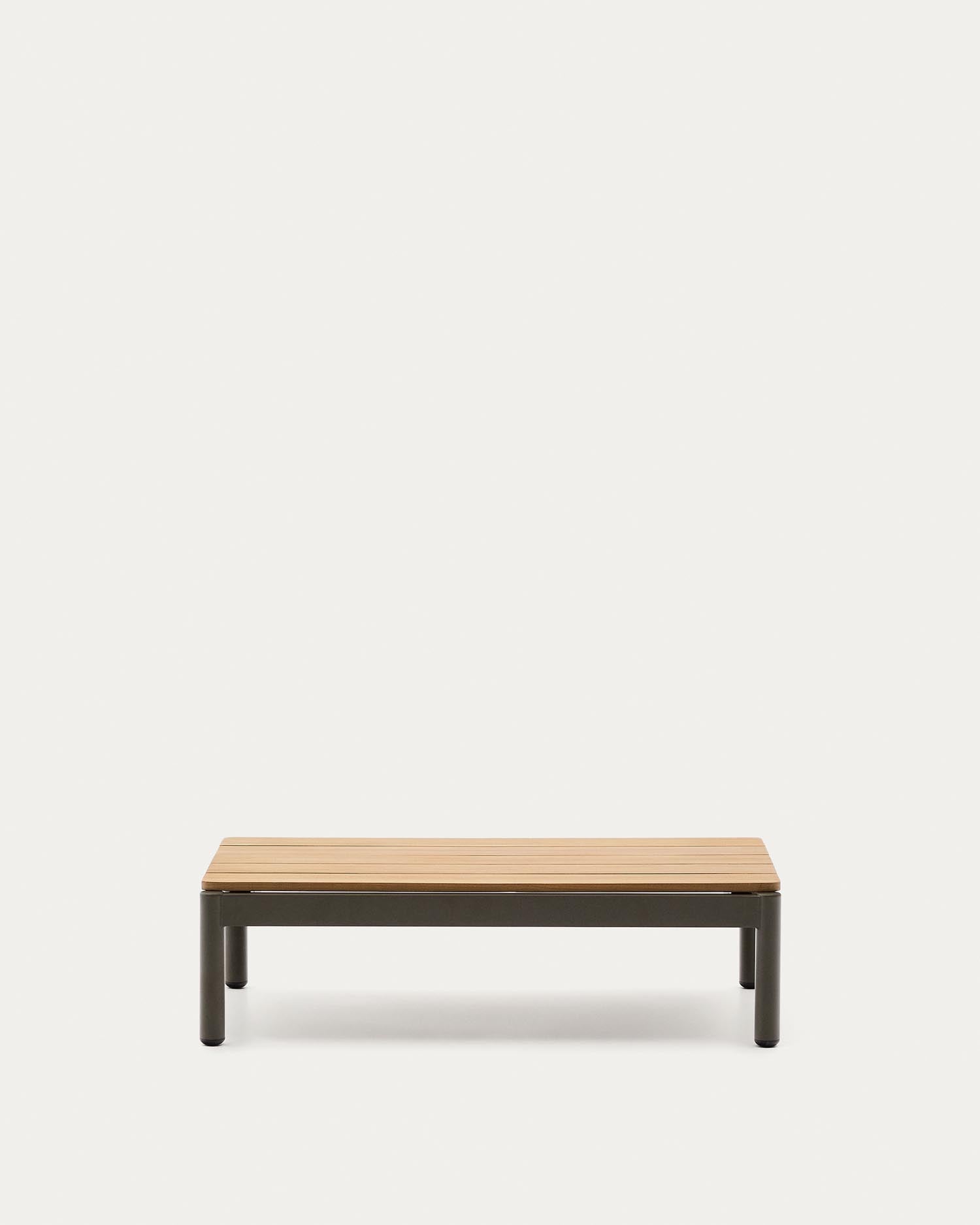 Couchtisch Sorells aus grünem Aluminium und Teakholz 52,4 x 91 cm FSC 100% in Khaki präsentiert im Onlineshop von KAQTU Design AG. Beistelltisch Outdoor ist von Kave Home