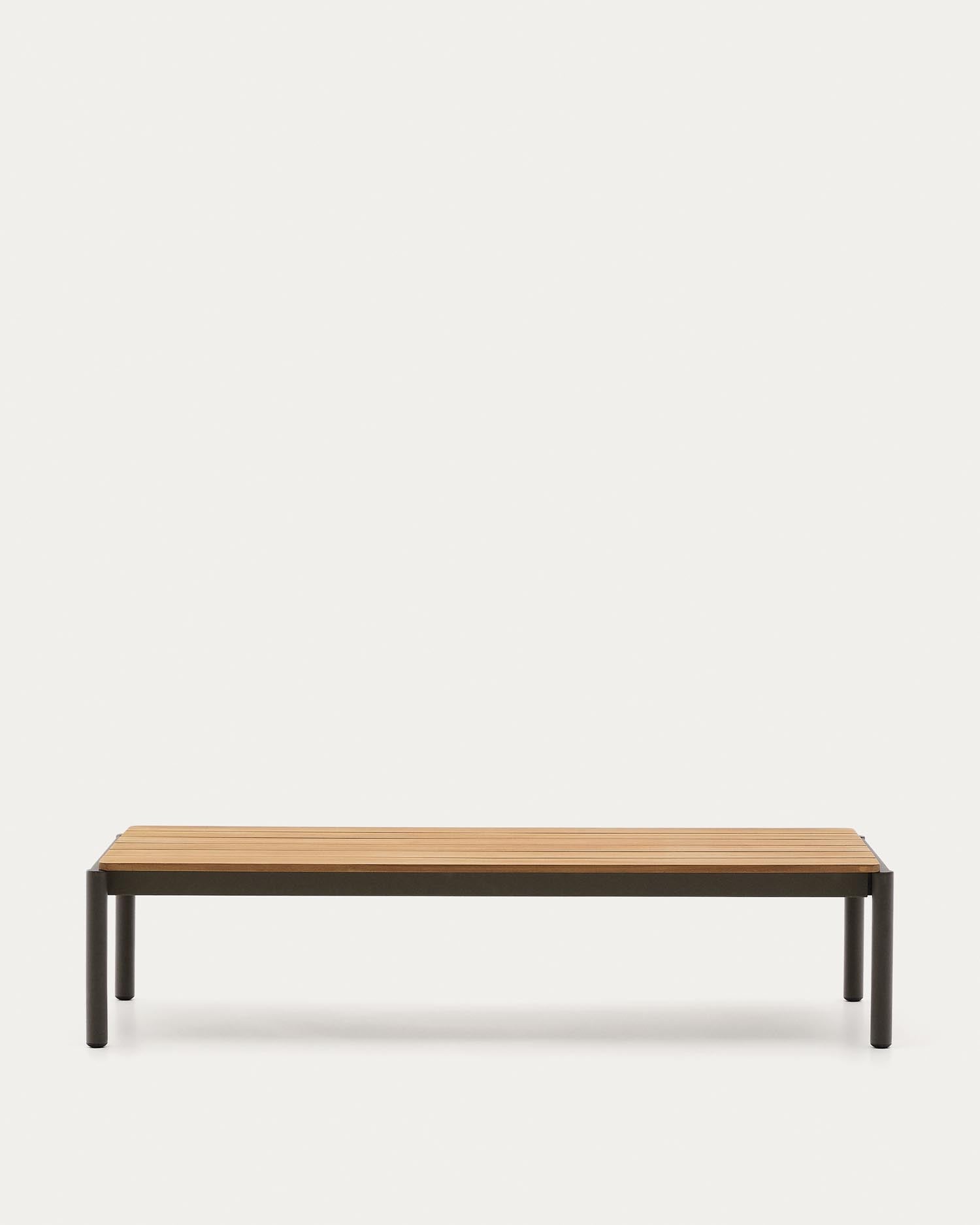 Couchtisch Sorells aus grünem Aluminium und Teakholz 63 x 144,6 cm FSC 100% in Khaki präsentiert im Onlineshop von KAQTU Design AG. Beistelltisch Outdoor ist von Kave Home