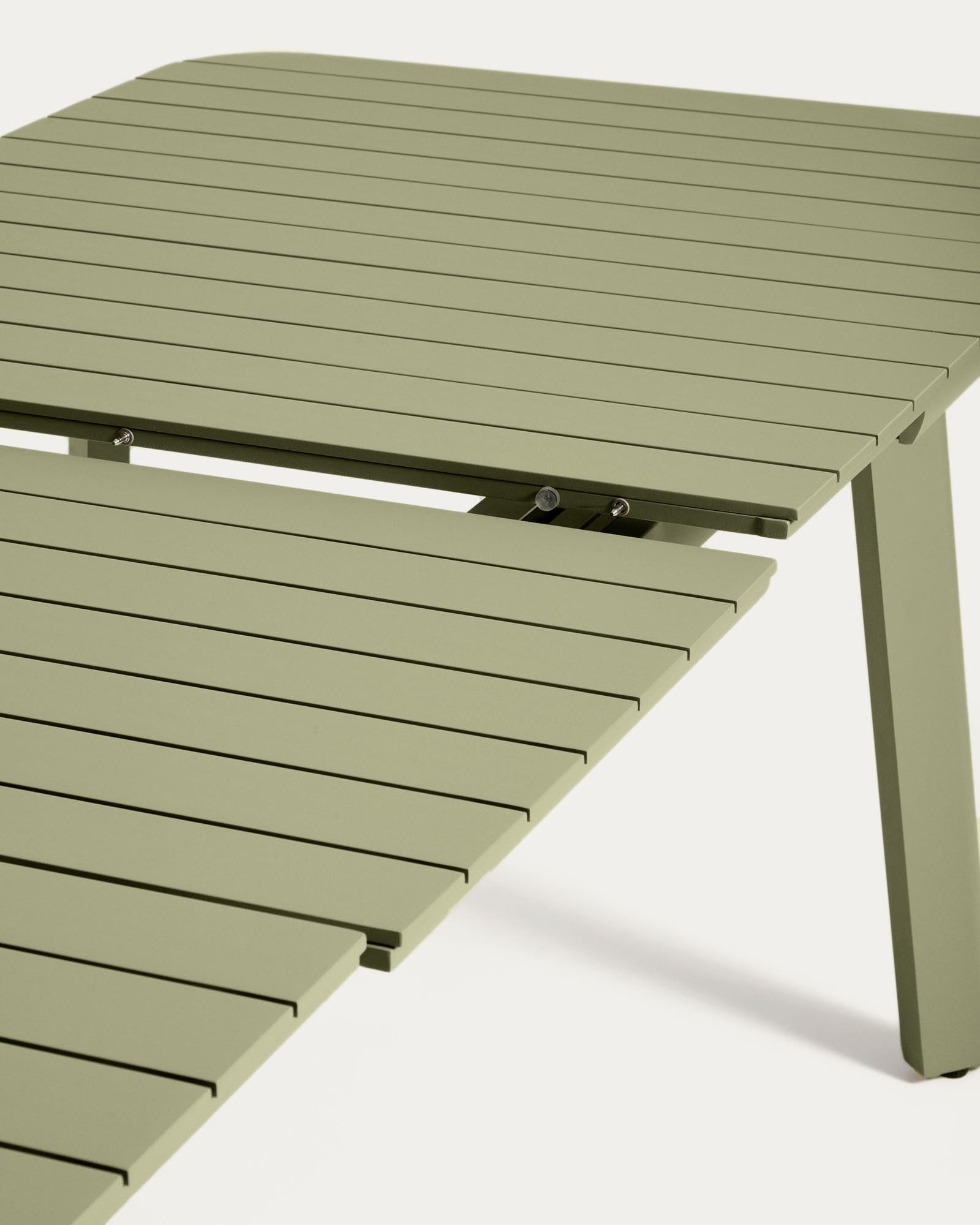 Eleganter, ausziehbarer Gartentisch Izola aus robustem Aluminium in grün, ideal für gesellige Abende im Freien, Maße 220 (280) x 100 cm.