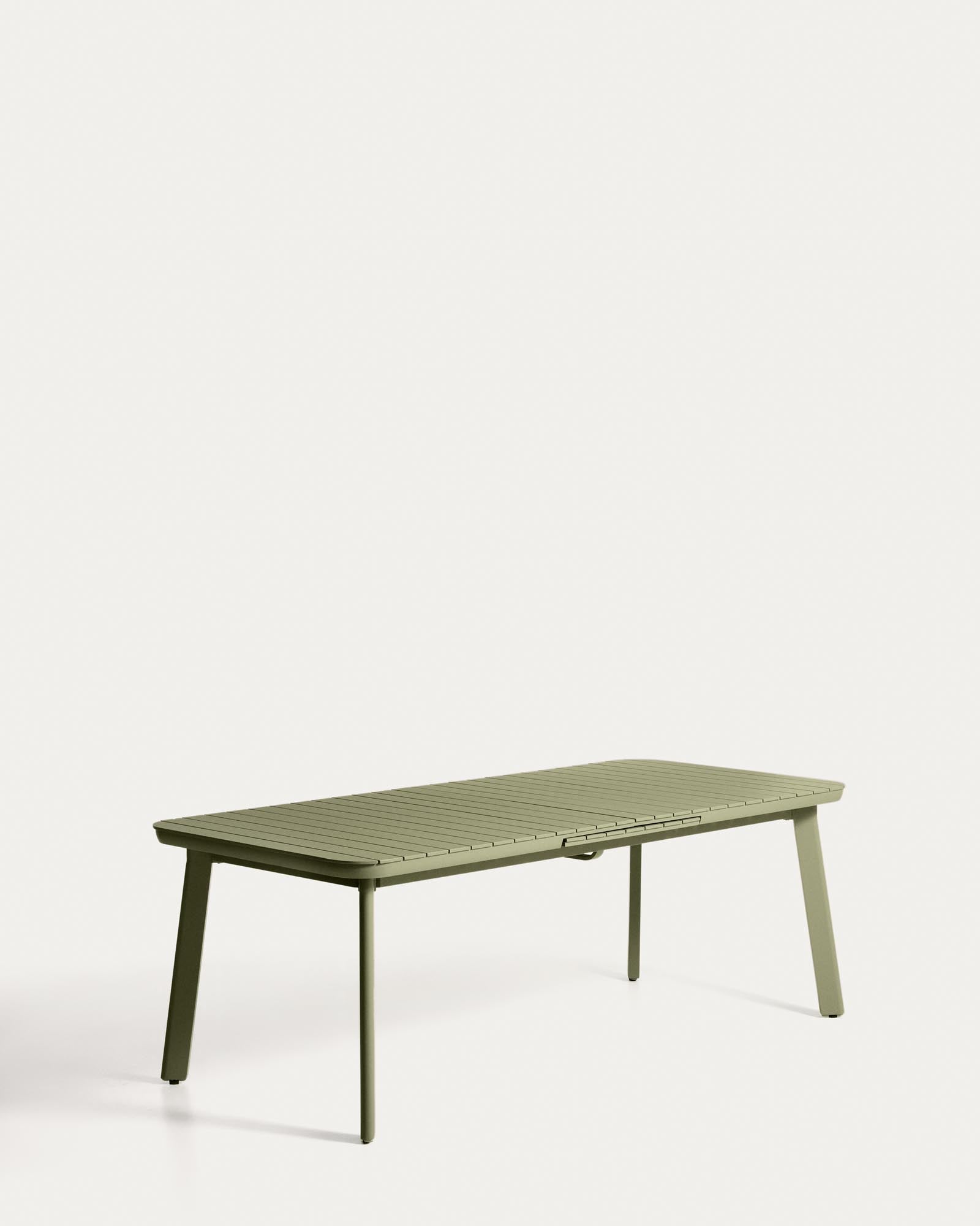 Moderner, ausziehbarer Tisch Izola aus grünem Aluminium, perfekt für Gartenpartys, Maße 220 (280) x 100 cm, stilvoll und funktional.