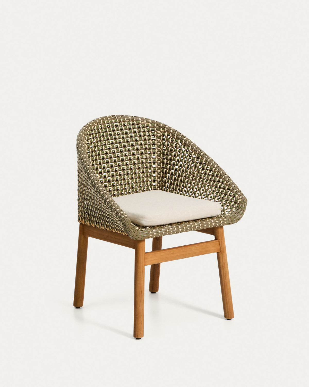 Stuhl Olbia aus synthetischem Rattan und massivem Teakholz FSC 100 % in Dunkelgrün, Beige, Braun, Hellbraun präsentiert im Onlineshop von KAQTU Design AG. Gartenstuhl ist von Kave Home