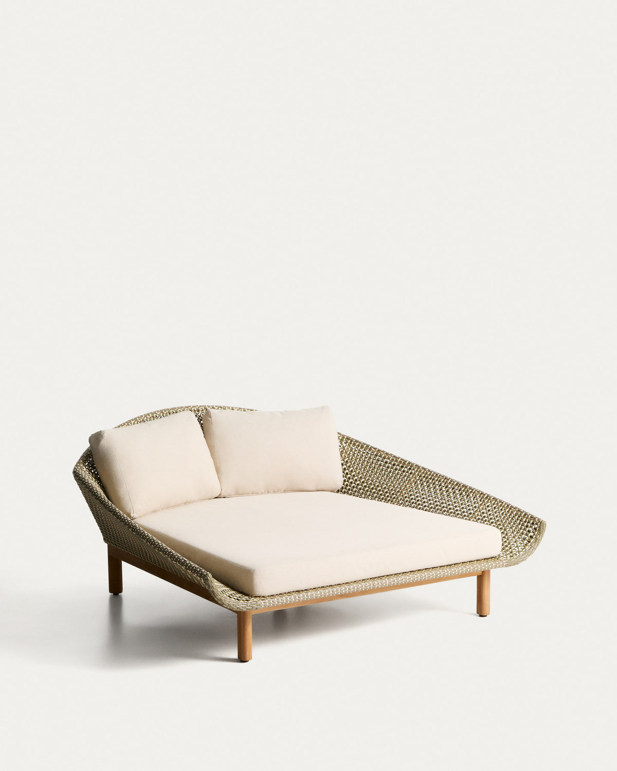2er-Sonnenliege Olbia aus synthetischem Rattan und massivem Teakholz FSC 100 % in Dunkelgrün, Beige, Braun, Hellbraun präsentiert im Onlineshop von KAQTU Design AG. Liegestuhl ist von Kave Home