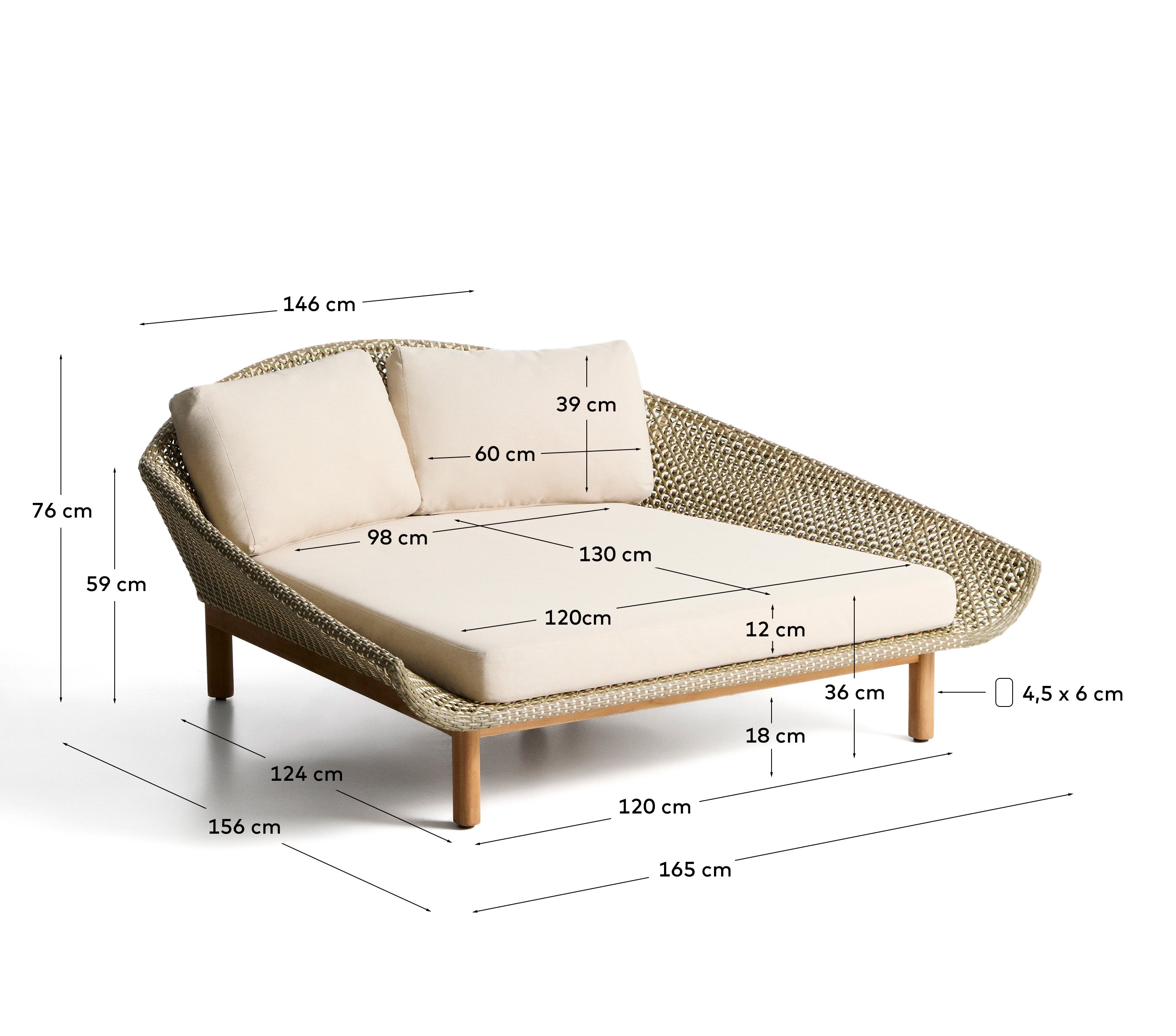 2er-Sonnenliege Olbia aus synthetischem Rattan und massivem Teakholz FSC 100 % in Dunkelgrün präsentiert im Onlineshop von KAQTU Design AG. Liegestuhl ist von Kave Home