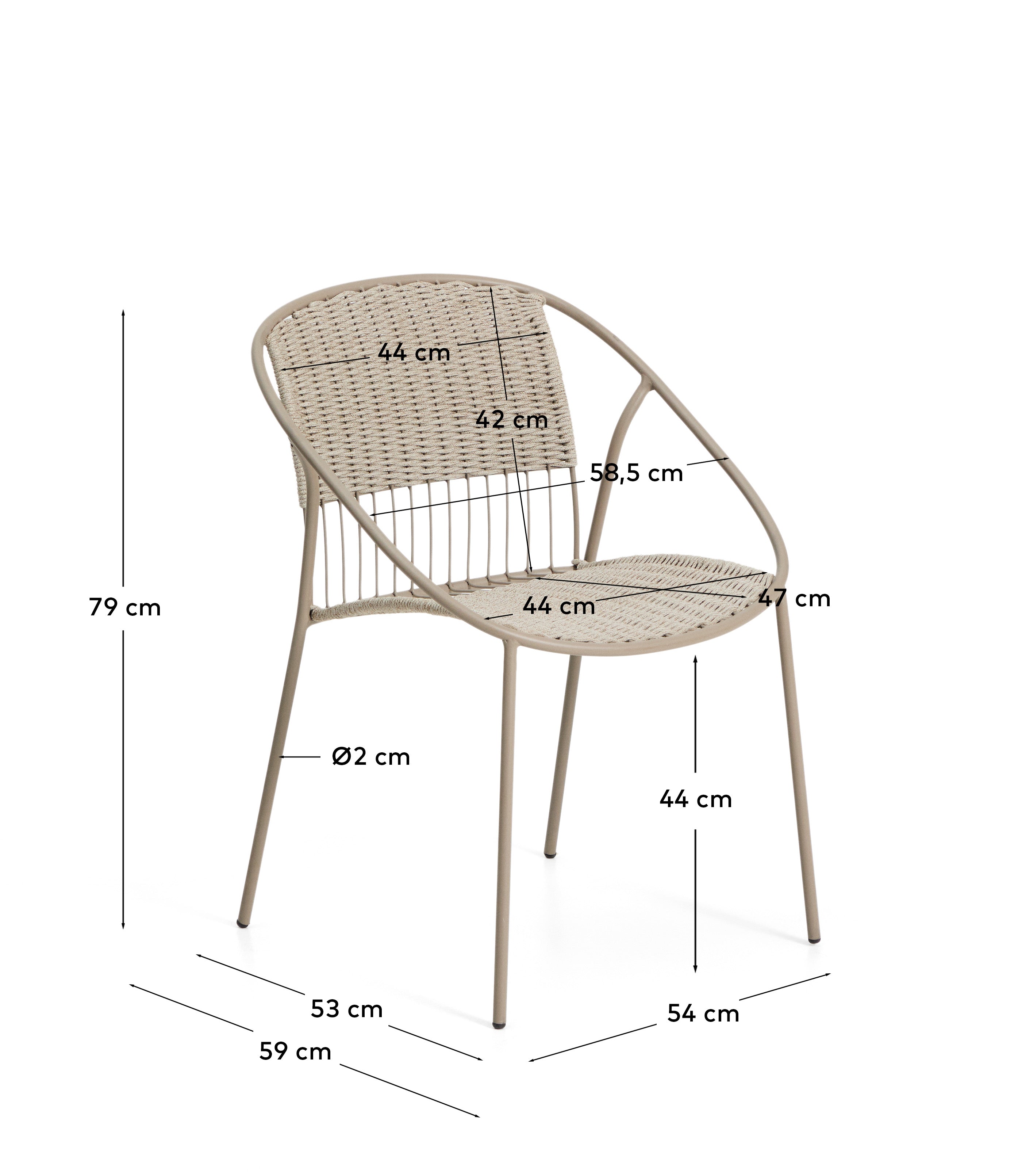 Stapelbarer Gartenstuhl Atrani in taupe mit strapazierfähigem Stahlrahmen, perfekt für stilvolle Außenbereiche und entspannte Stunden im Freien.