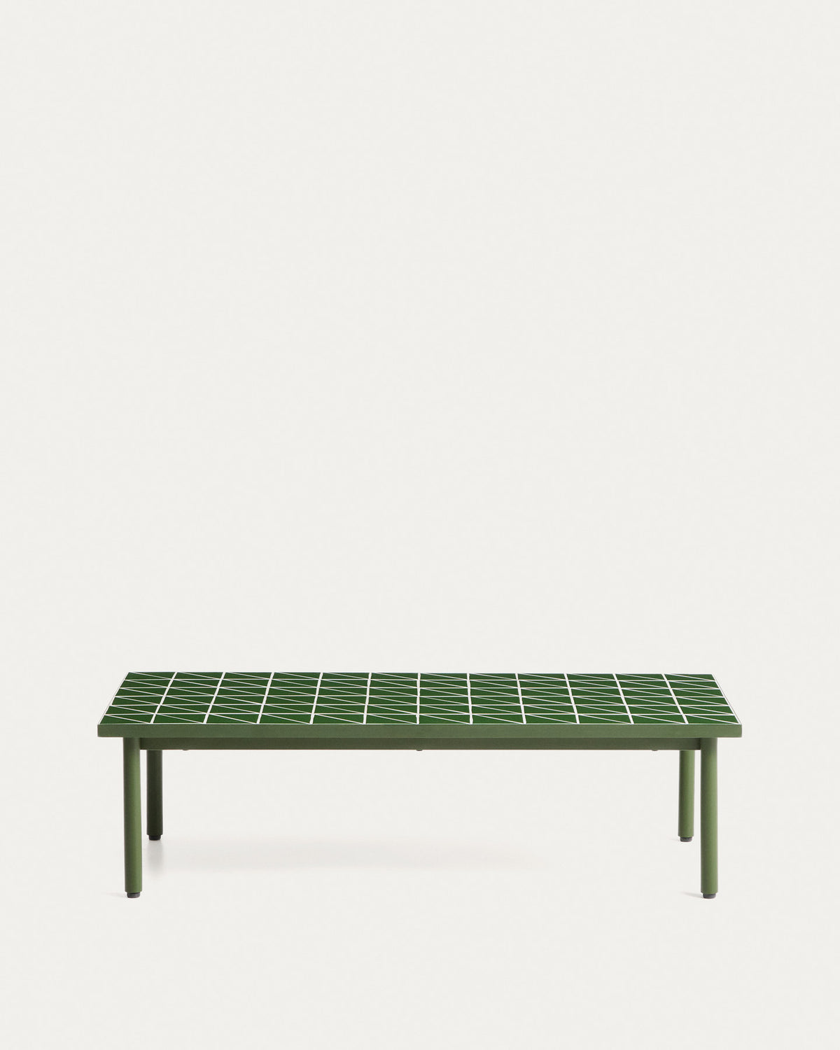 Couchtisch Maurina aus verzinktem Stahl in Grün mit grünen Kacheln, 122 x 61 cm in Grün, Khaki präsentiert im Onlineshop von KAQTU Design AG. Loungetisch ist von Kave Home