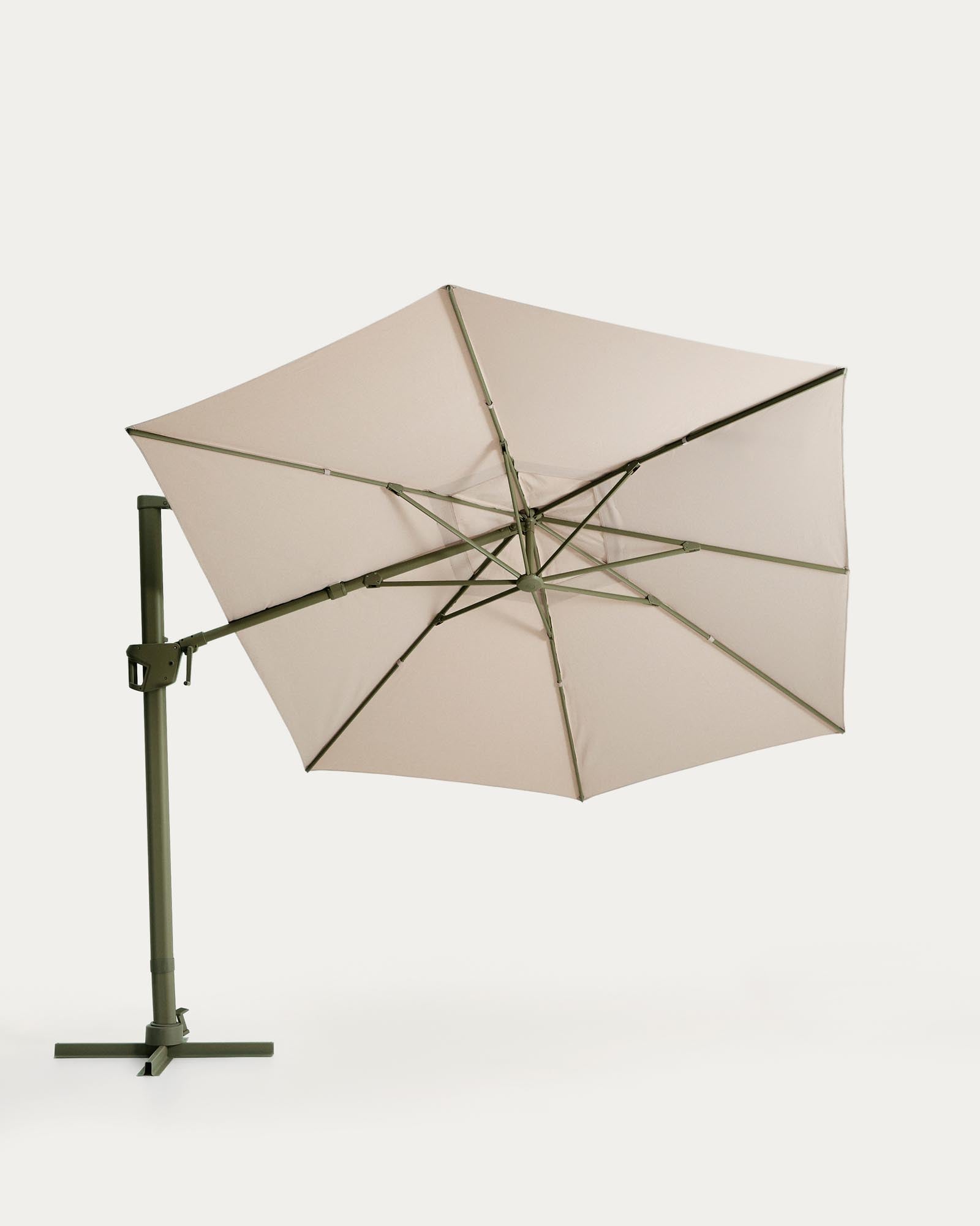 Eleganter Sonnenschirm Noli in Beige mit grünem Aluminiumgestell, 300 x 420 cm, perfekt für schattige Oasen im Freien.