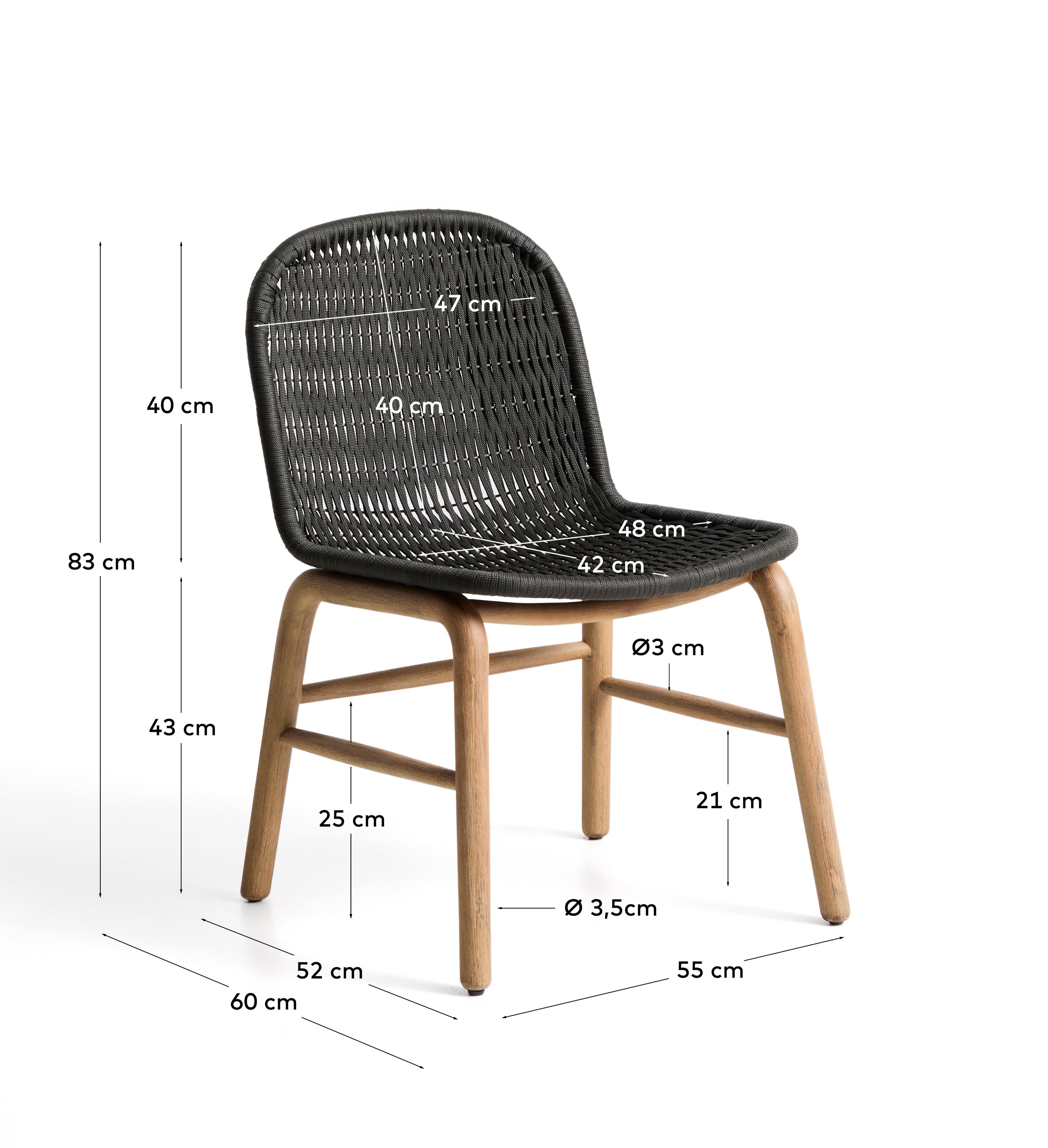 Stuhl Alipa aus massivem Akazienholz und dunkelgrauem Seil, FSC 100 % in Graphit präsentiert im Onlineshop von KAQTU Design AG. Gartenstuhl ist von Kave Home