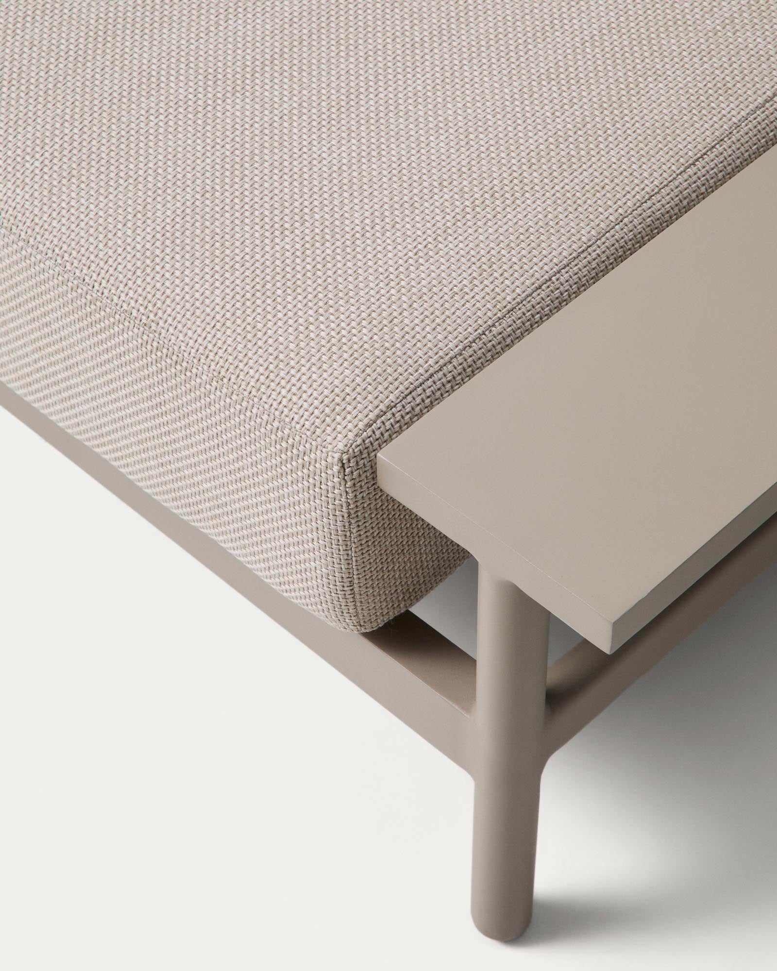 Modernes Vathi 3-Sitzer-Sofa aus langlebigem Aluminium mit rechter Chaiselongue in taupe, perfekt für stilvolle Outdoor-Lounges.