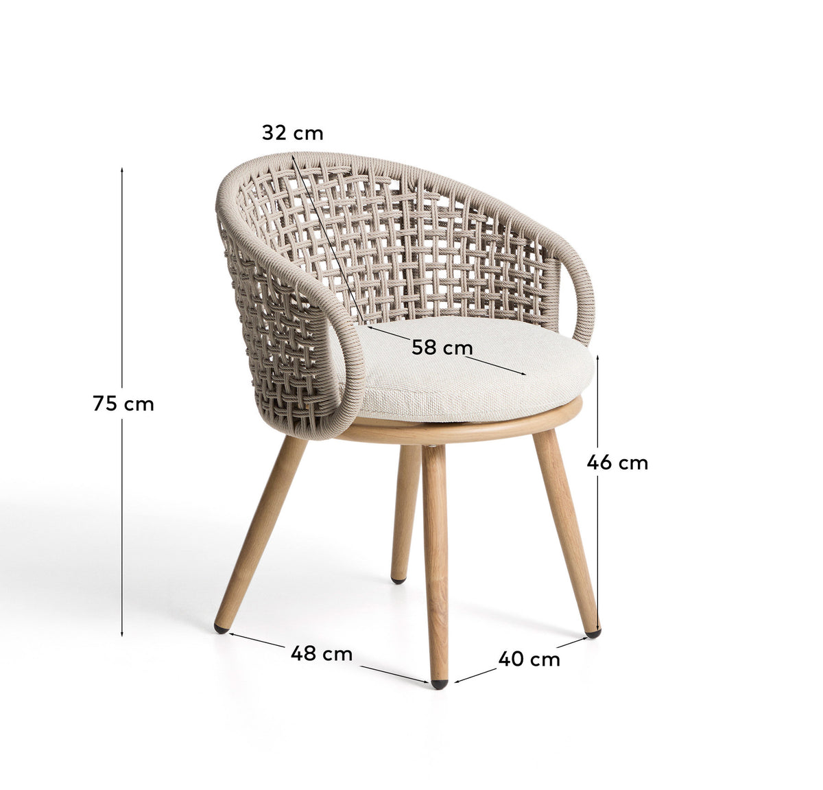 Outdoor-Stuhl Lidario aus Aluminium in Holzoptik und Kunststoffseil in Taupe in Ecru, Beige, Natur, Weiss präsentiert im Onlineshop von KAQTU Design AG. Gartenstuhl ist von Kave Home