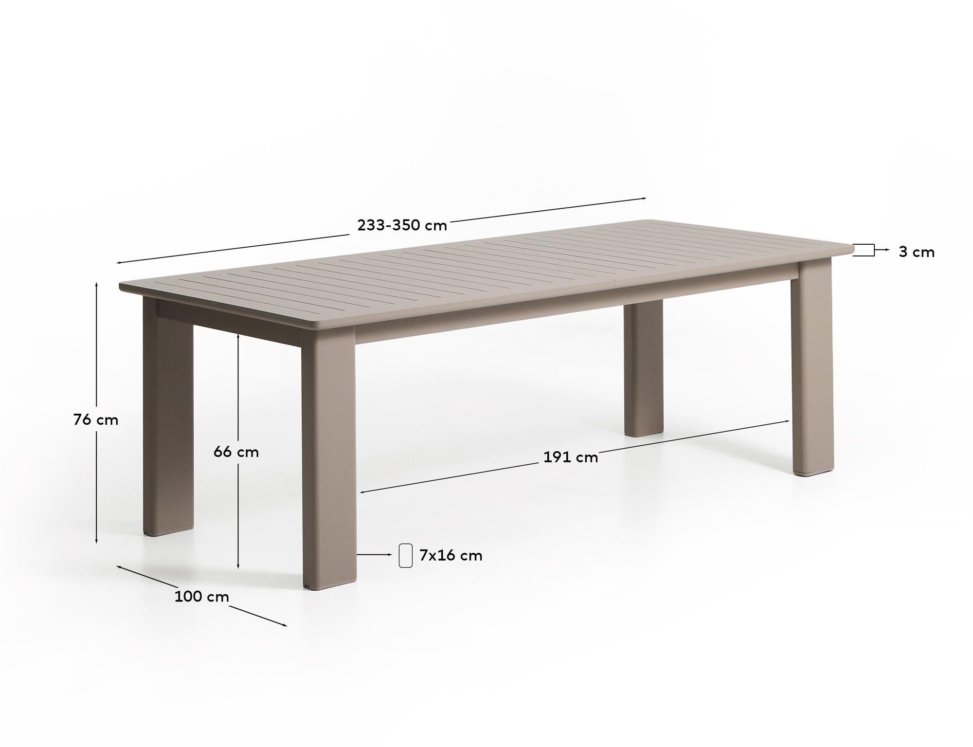 Eleganter Ausziehtisch Livorno in Taupe, aus Aluminium, ideal für Gartenpartys, erweiterbar von 233 auf 350 cm für mehr Platz.