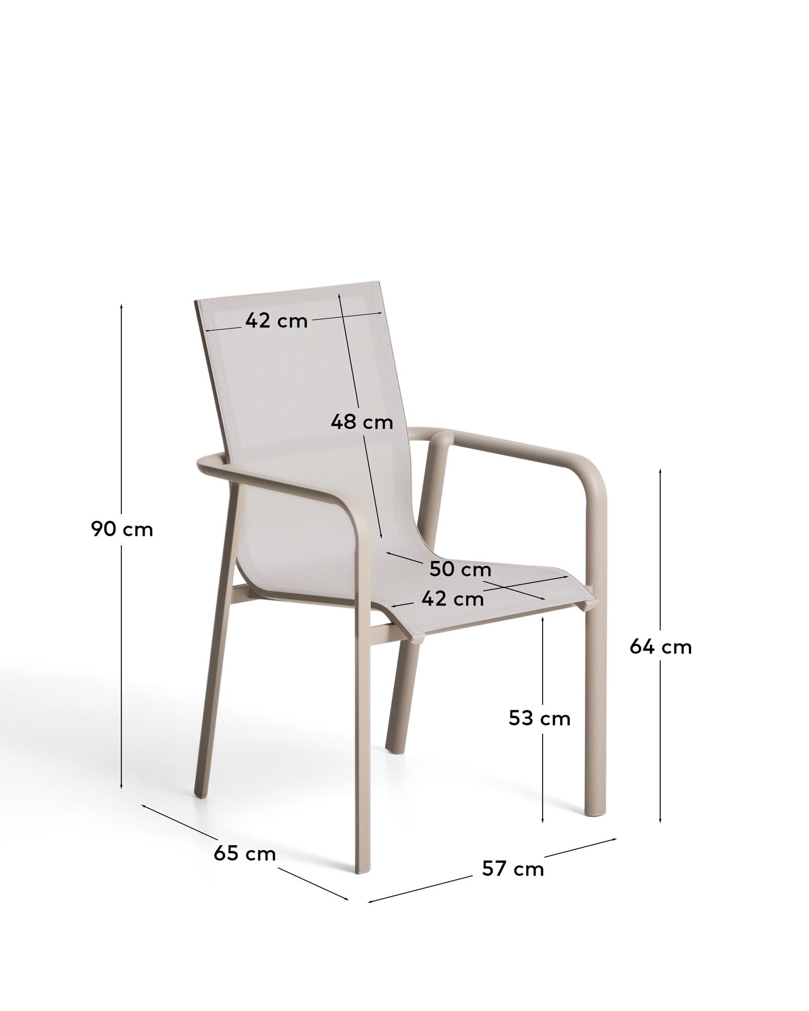 Stapelbarer Outdoor-Stuhl Canea in Taupe, aus beigem Texteline und Aluminium, perfekt für entspannte Stunden im Garten oder auf der Terrasse.