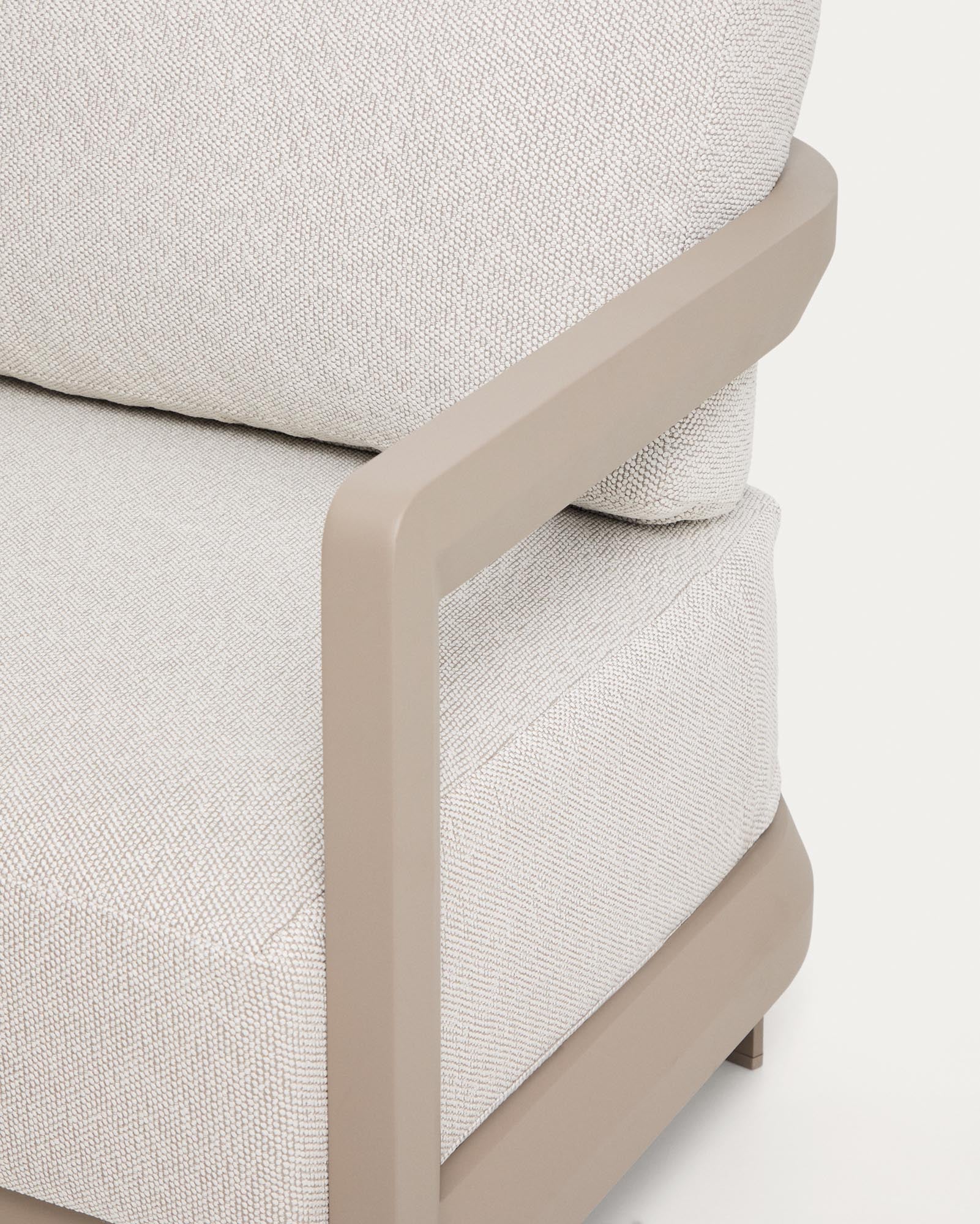 Elegantes Loungeset Nerano in Taupe, bestehend aus einem komfortablen 3-Sitzer Sofa und einem modernen Aluminium-Couchtisch, ideal für entspannte Stunden.