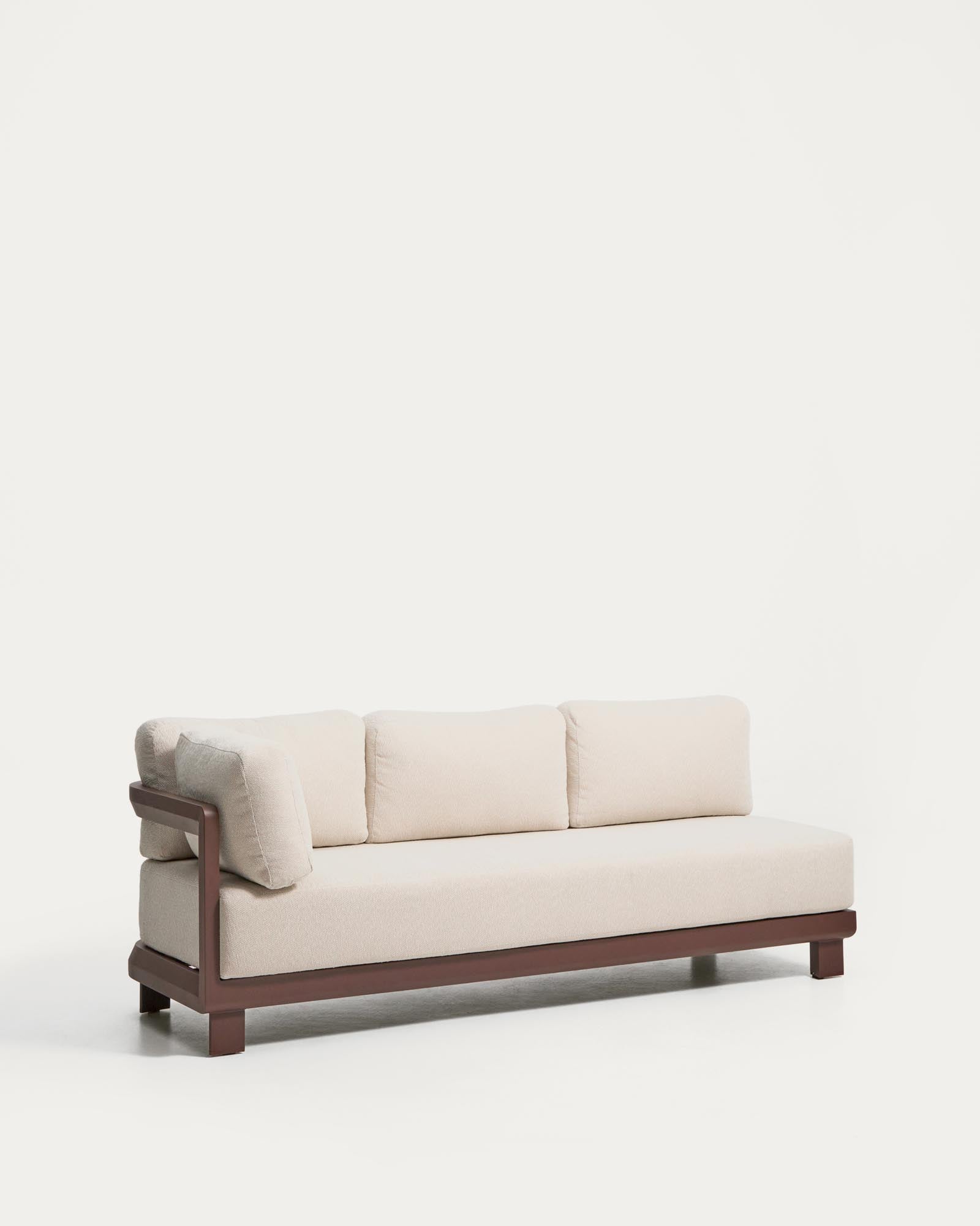 Modernes 3-Sitzer-Sofa Nerano aus langlebigem Aluminium in ansprechendem Braun, perfekt für entspannte Stunden im Freien.