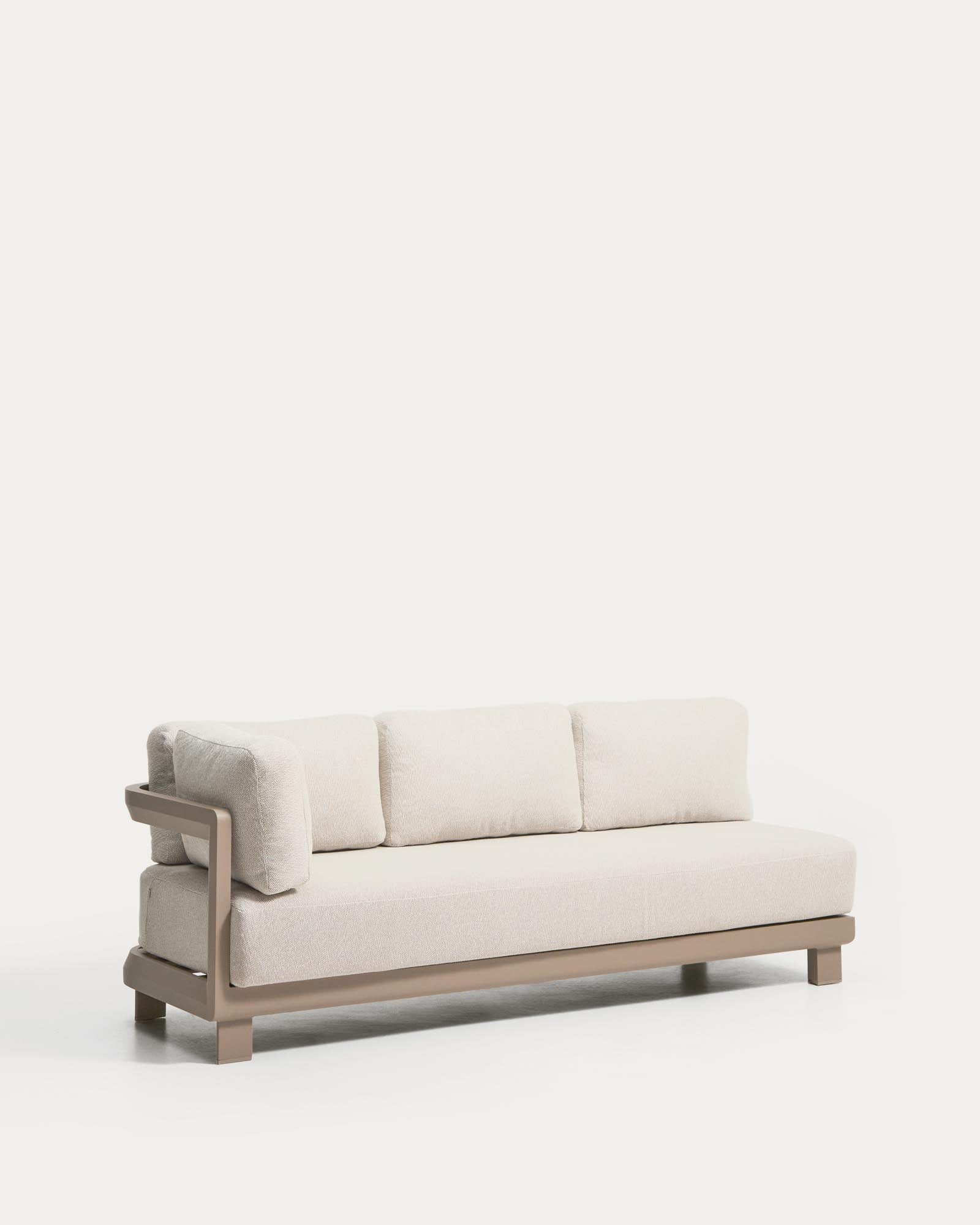 Elegantes 3-Sitzer-Sofa Nerano in Taupe, gefertigt aus robustem Aluminium, ideal für stilvolle Entspannung drinnen und draußen.
