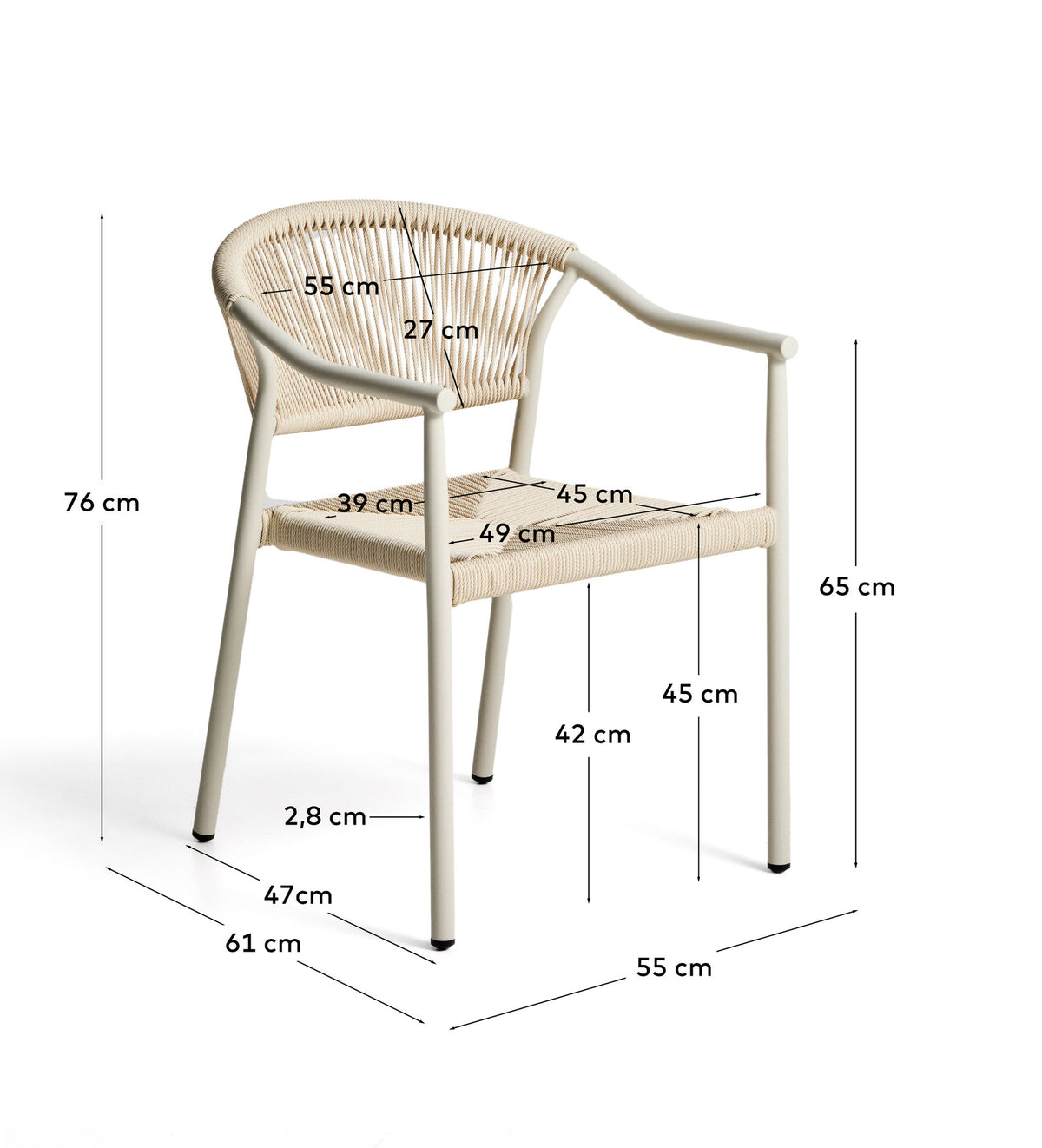 Stapelbarer Outdoor-Stuhl Livadia aus Aluminium in Ecru in Beige, Ecru, Weiss präsentiert im Onlineshop von KAQTU Design AG. Gartenstuhl ist von Kave Home
