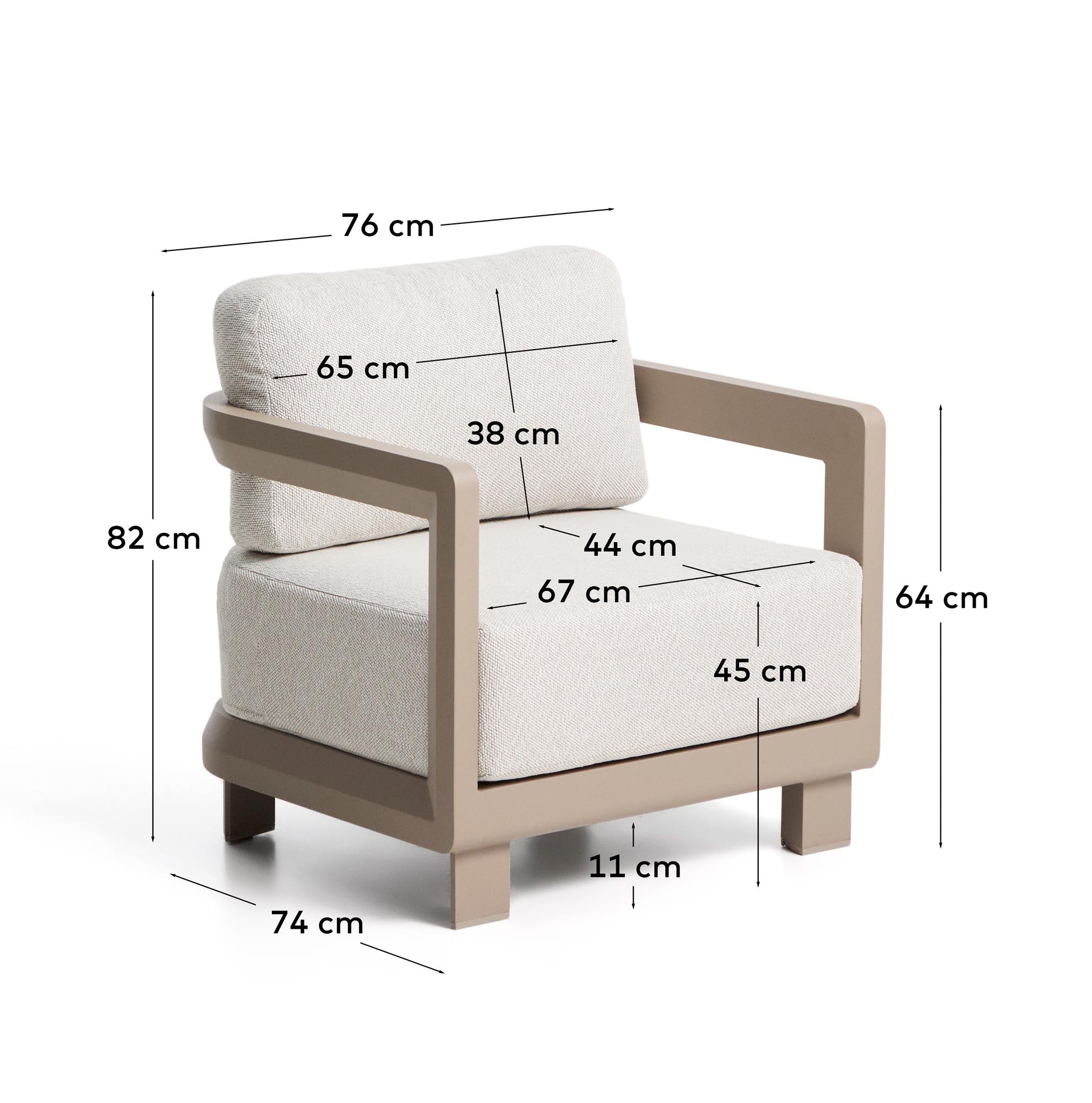 Eleganter Outdoor-Sessel Nerano in Taupe, gefertigt aus robustem Aluminium, perfekt für entspannte Momente im Freien.