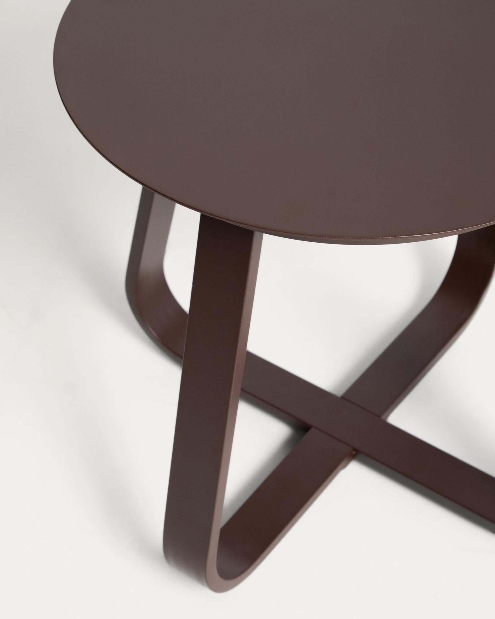 Eleganter Outdoor Beistelltisch Tamaris aus robustem braunem Aluminium, Ø 48 cm, ideal für Garten und Terrasse, bietet praktische Ablagefläche.
