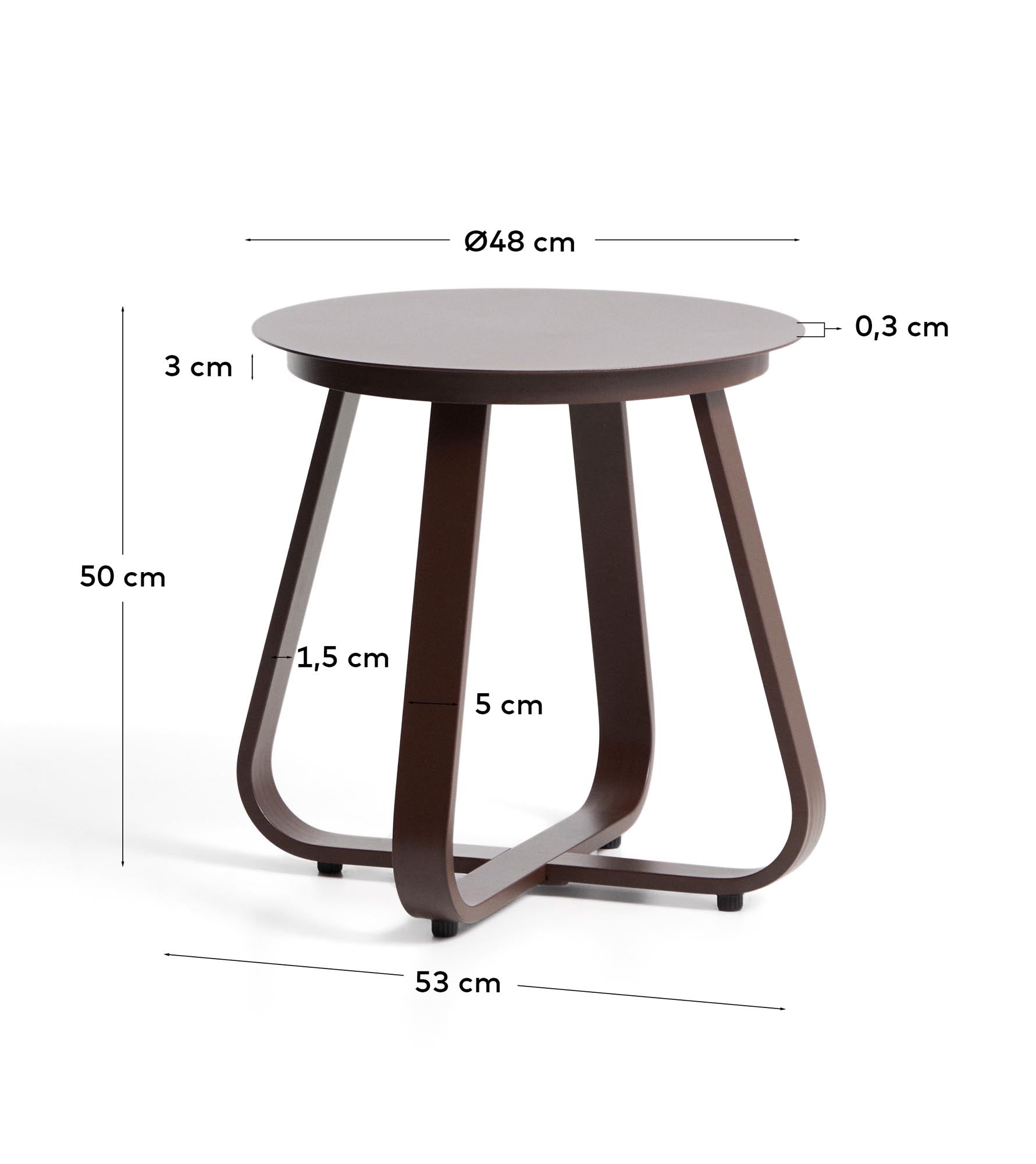 Stylischer Beistelltisch Tamaris aus langlebigem braunem Aluminium, Ø 48 cm, perfekt für entspannte Stunden im Freien.