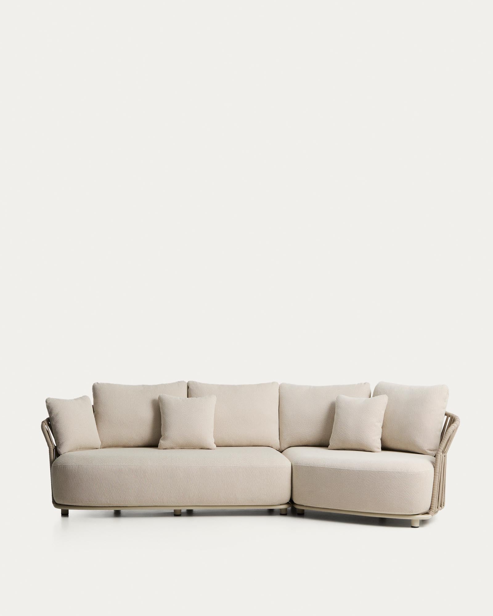 Ecrufarbenes 2-Sitzer-Sofa Osani und geschwungenes Modul aus ecrufarbenem Aluminium und taupefarbenem Seil, 274 cm in Taupe präsentiert im Onlineshop von KAQTU Design AG. Lounge Sofa ist von Kave Home