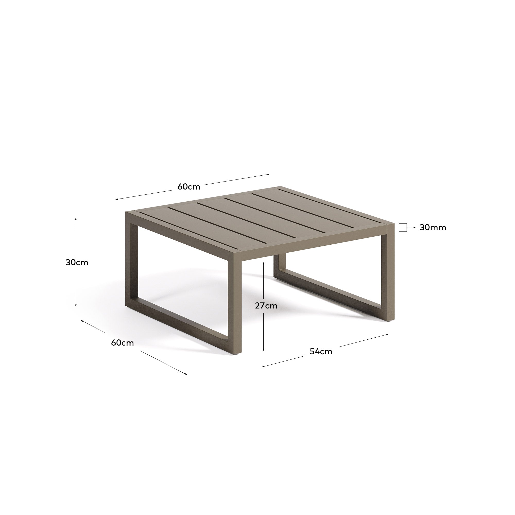 Stylischer Beistelltisch Comova von Kave Home, 100% wetterfest, aus leichtem Aluminium in grün, 60 x 60 cm – perfekt für jeden Außenbereich.