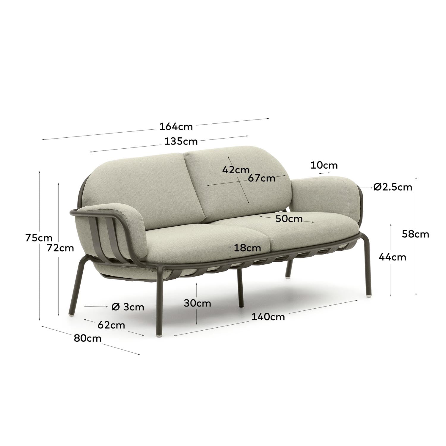 Elegantes 2-Sitzer-Gartensofa aus robustem Aluminium in frischem Grün, ideal für stilvolle Entspannung im Freien.