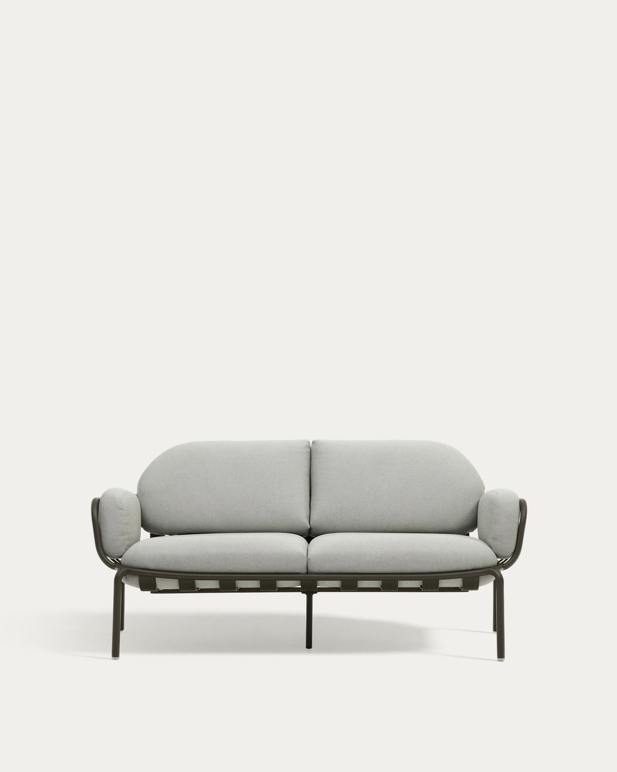 2-Sitzer-Outdoor-Sofa Joncols aus grün lackiertem Aluminium mit grauen Kissen, 164 cm in Grau, Hellgrün präsentiert im Onlineshop von KAQTU Design AG. Lounge Sofa ist von Kave Home